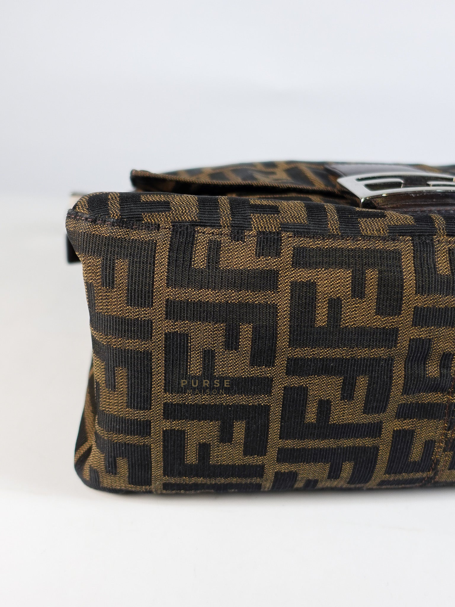 Zucca Mama Baguette Shoulder Bag in Brown & Black Silver Hardware | Purse Maison Luxury Bags Shop