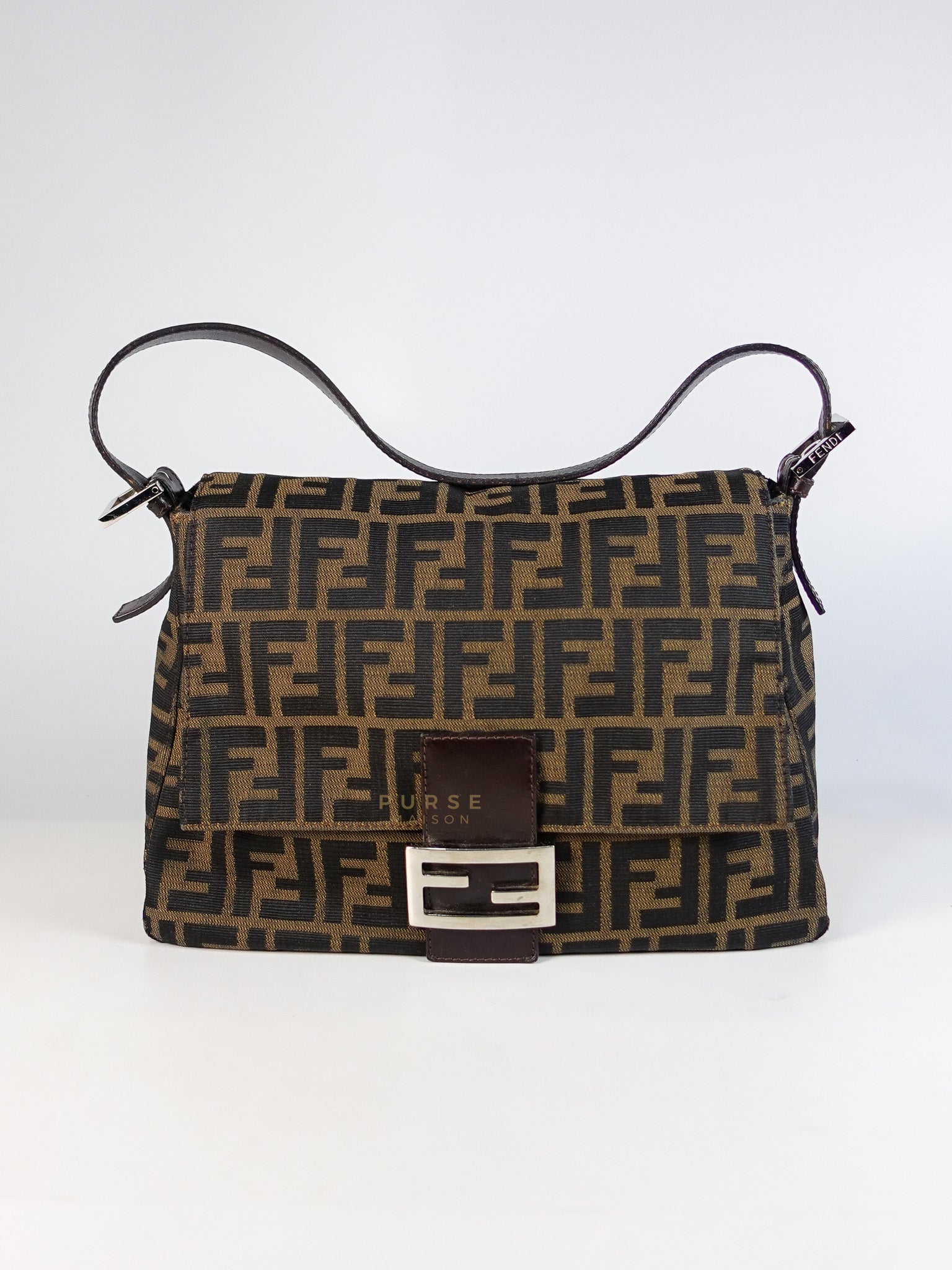 Zucca Mama Baguette Shoulder Bag in Brown & Black Silver Hardware | Purse Maison Luxury Bags Shop