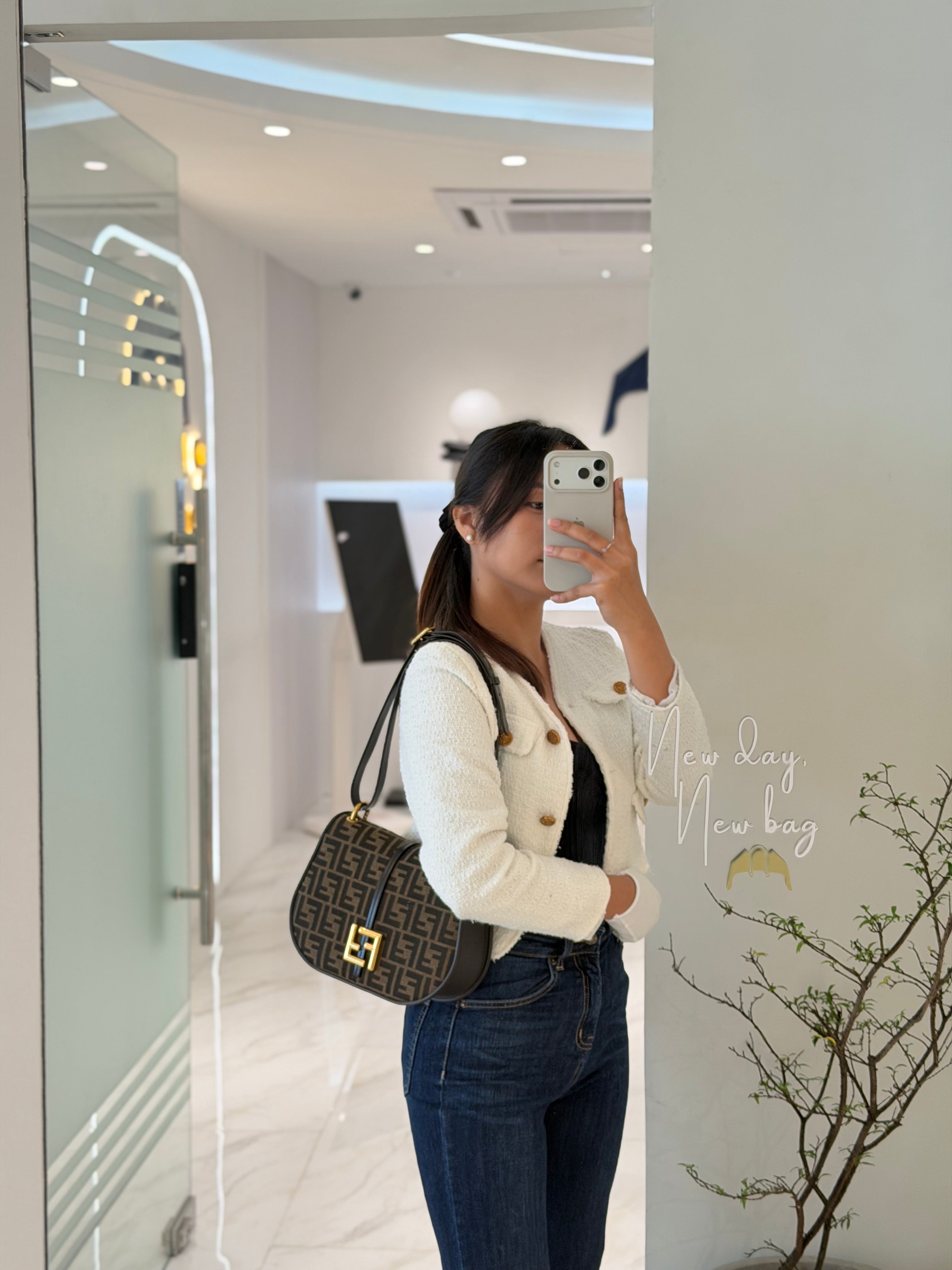 Zucca Medium C'mon Jacquard FF Canvas & Leather Trim Shoulder Bag | Purse Maison Luxury Bags Shop