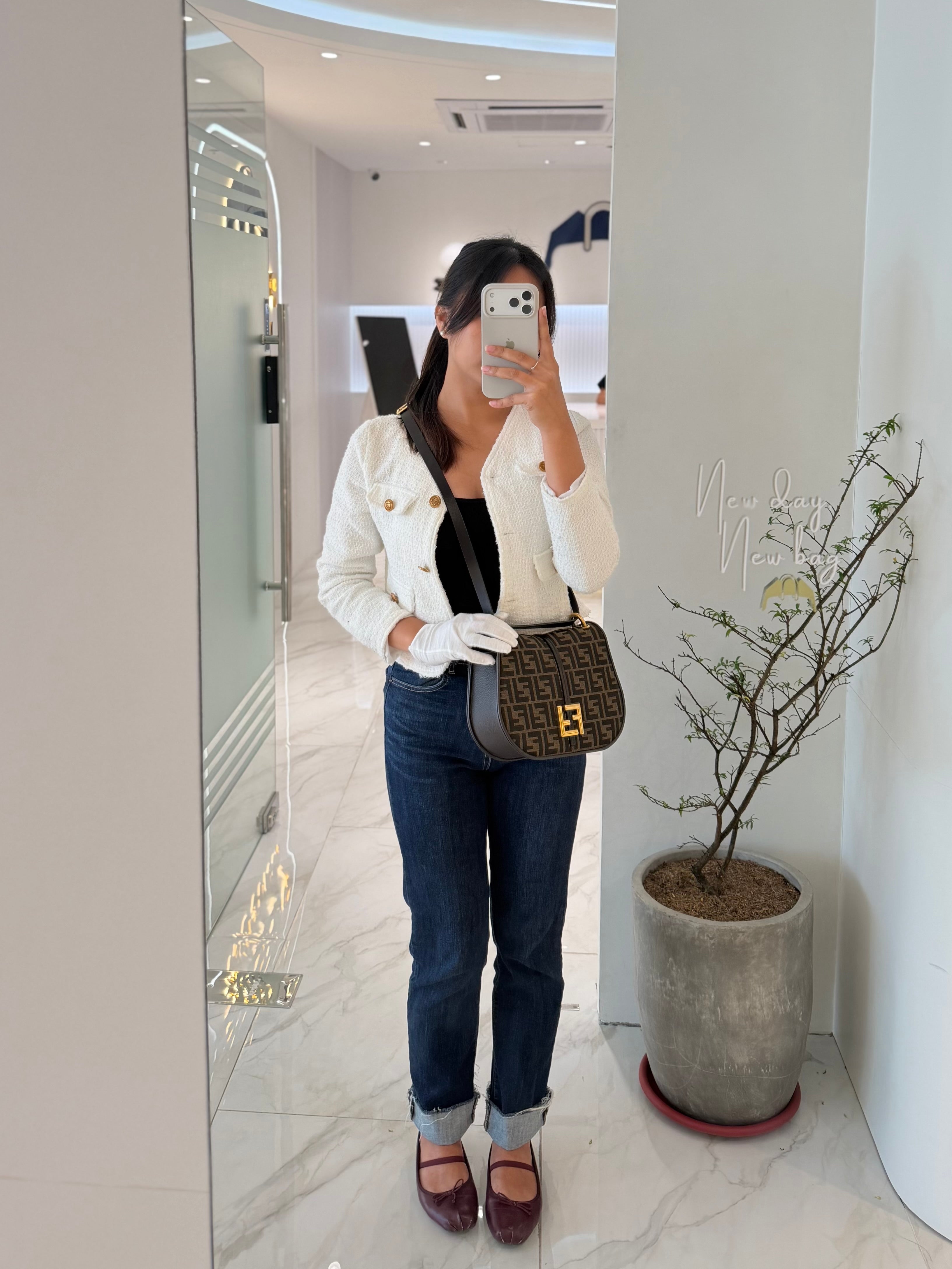 Zucca Medium C'mon Jacquard FF Canvas & Leather Trim Shoulder Bag | Purse Maison Luxury Bags Shop