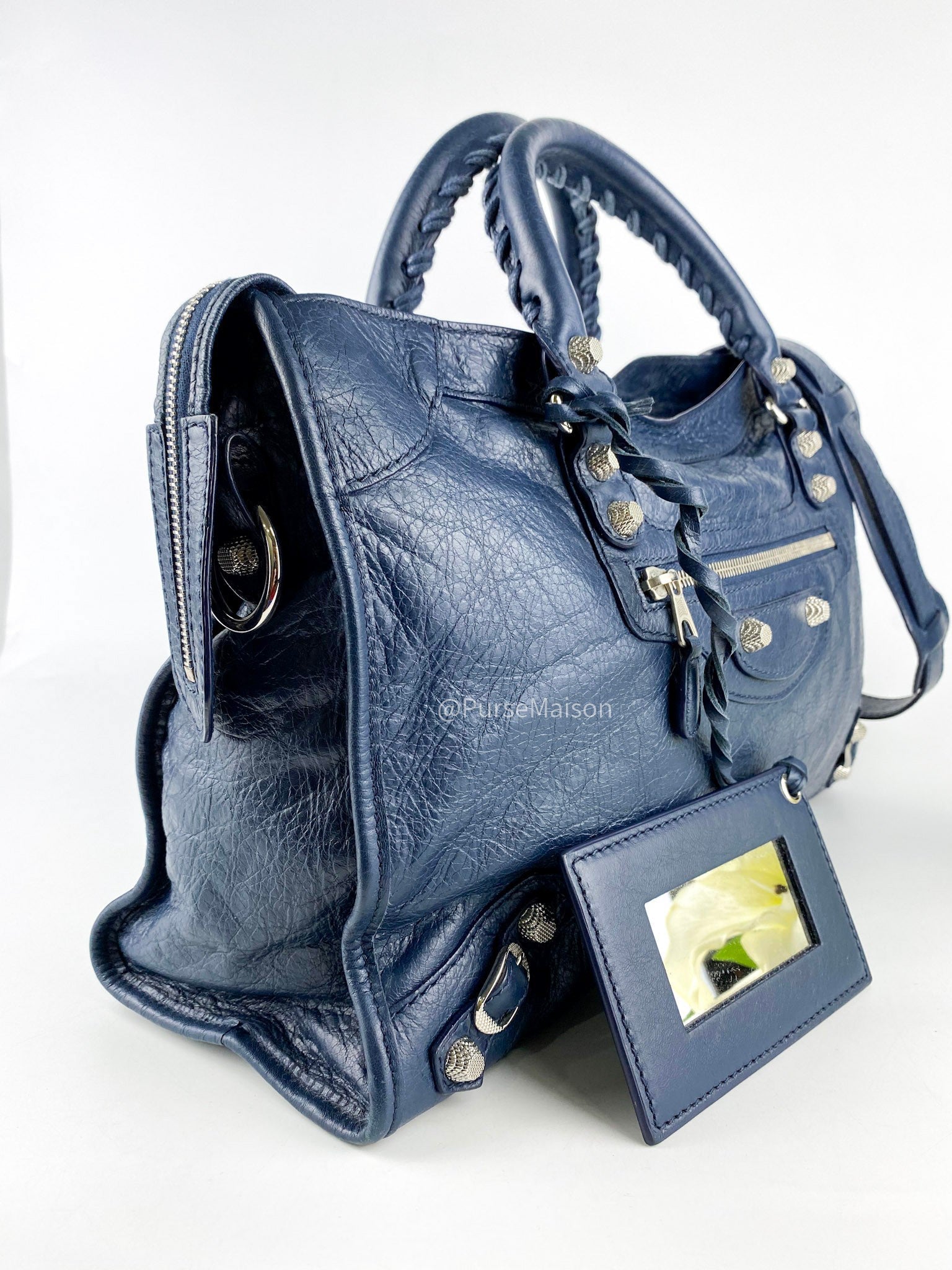 Balanciaga City Bag in Dark Blue and Silver Hardware