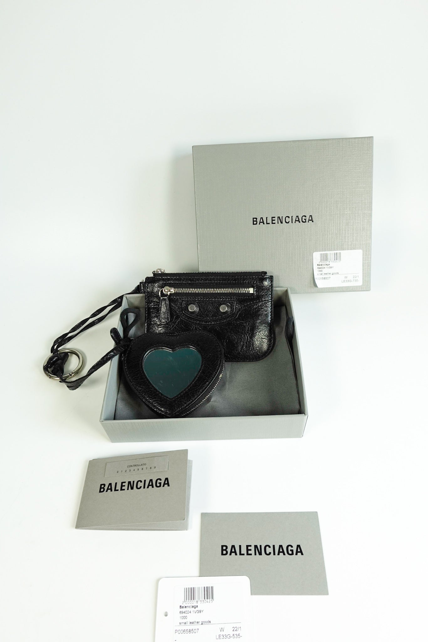 Balenciaga Agneau Le Cagole Clip On Card Mirror Black