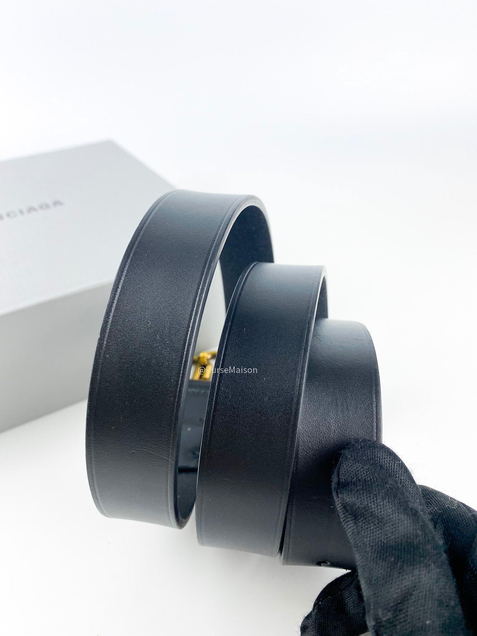 Balenciaga BB Logo Black Calfskin Leather Belt (75 cm x 2 cm)