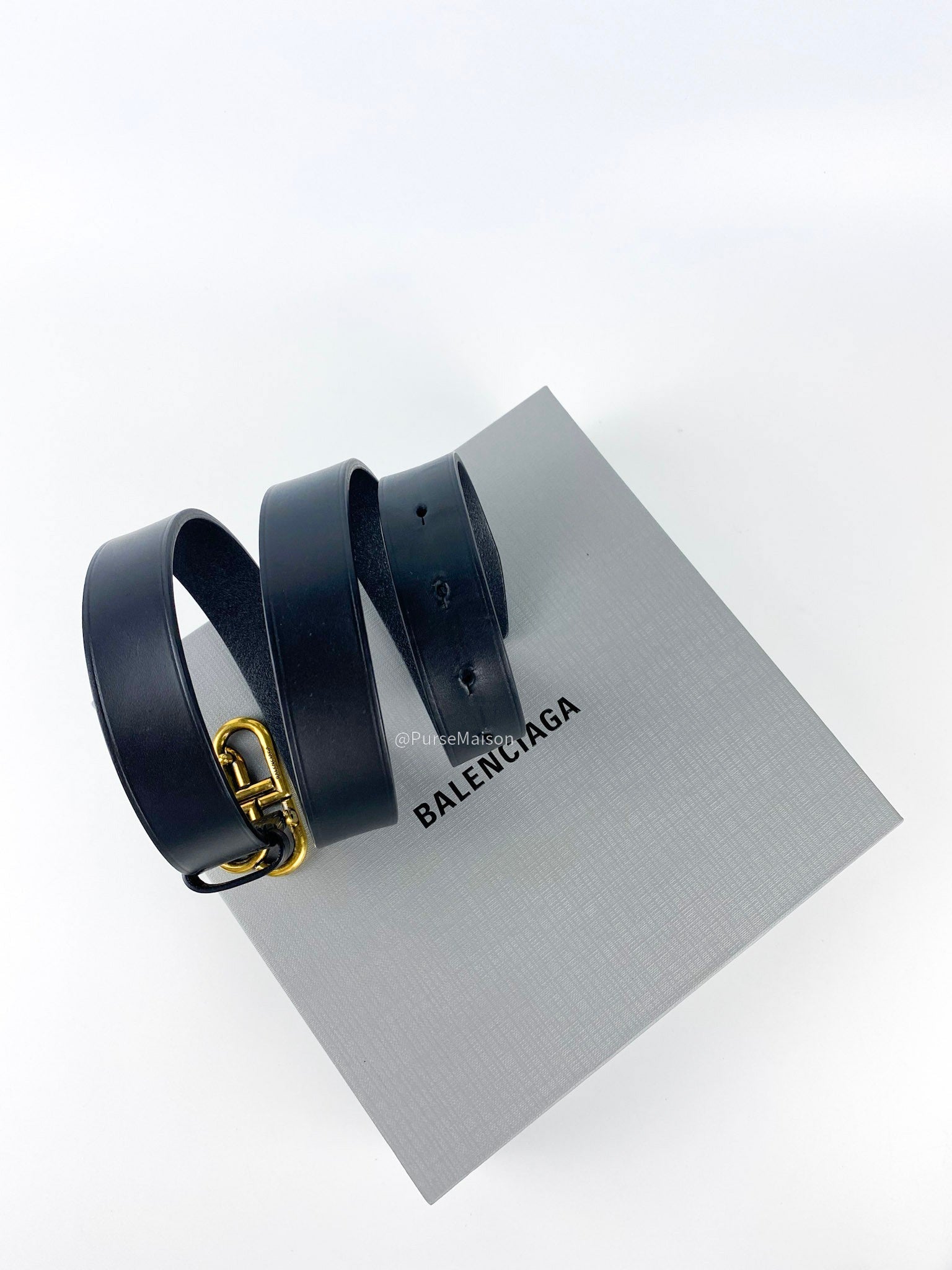 Balenciaga BB Logo Black Calfskin Leather Belt (75 cm x 2 cm)