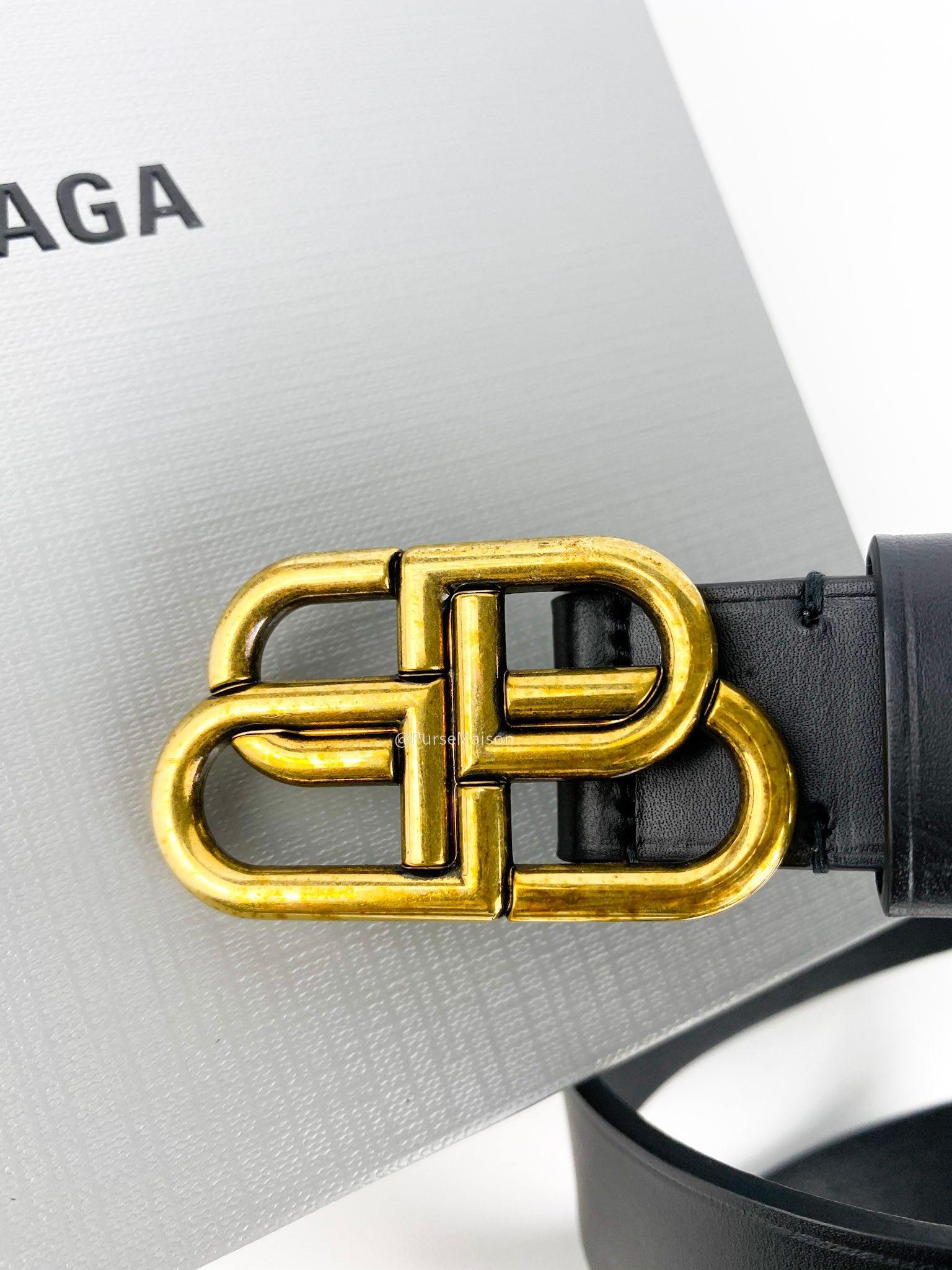 Balenciaga BB Logo Black Calfskin Leather Belt (75 cm x 2 cm)