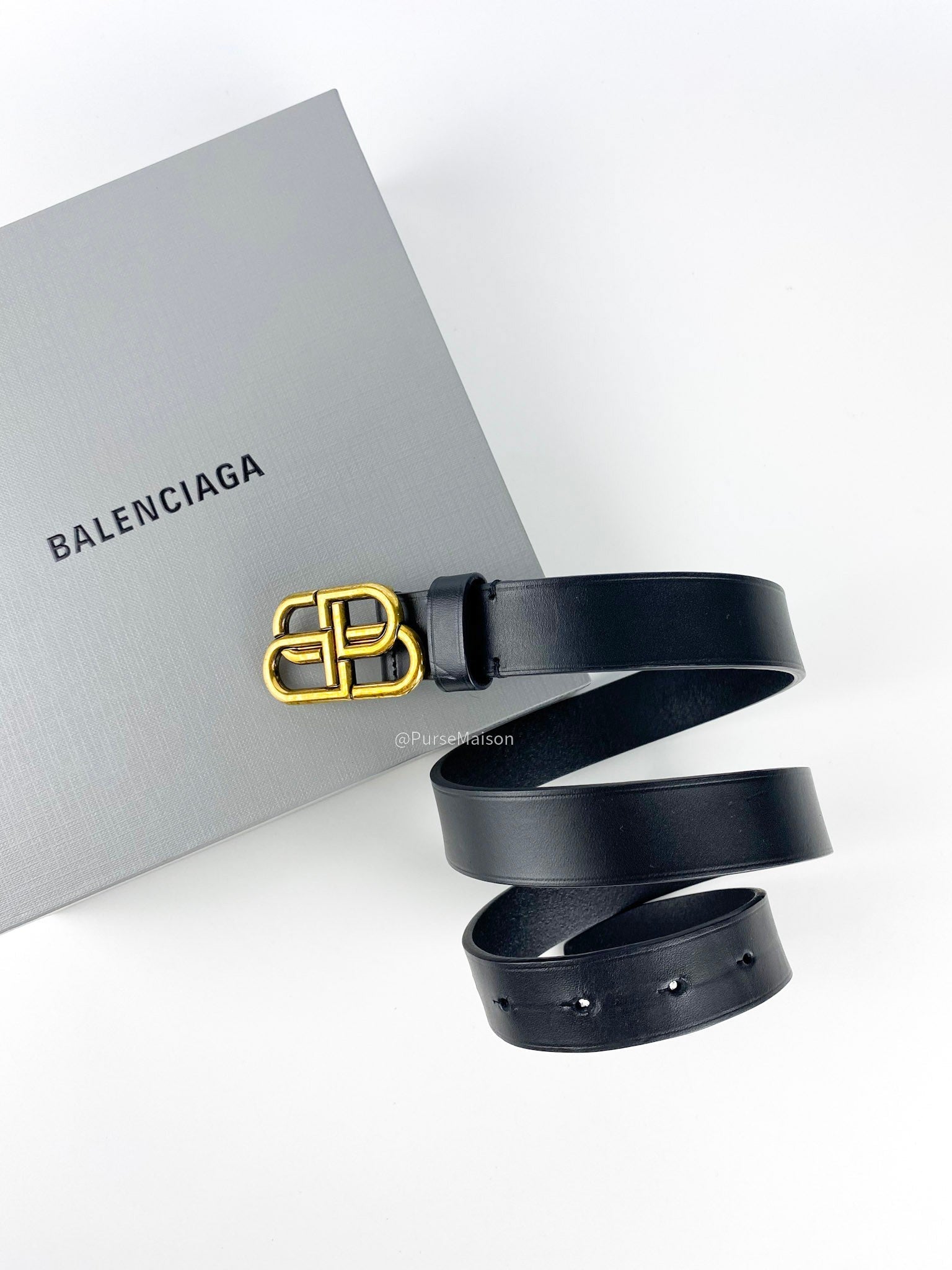 Balenciaga BB Logo Black Calfskin Leather Belt (75 cm x 2 cm)