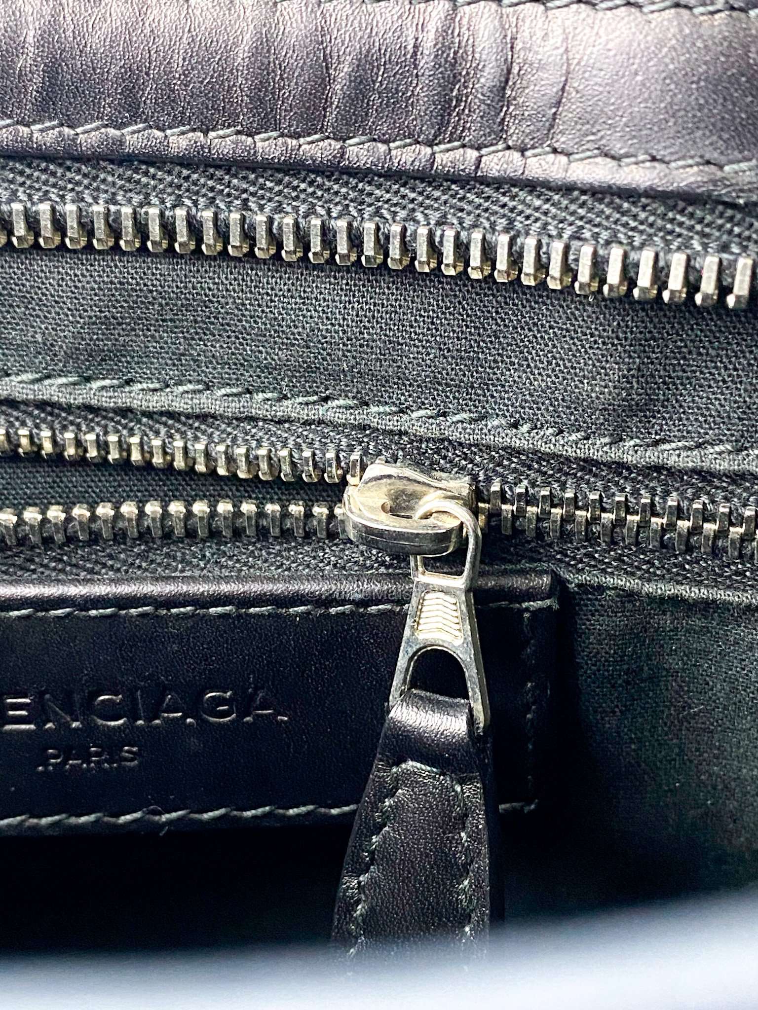 Balenciaga Black Calfskin Leather and Gris Fossile Patent Leather Giant 12 Silver Motorcycle City Bag