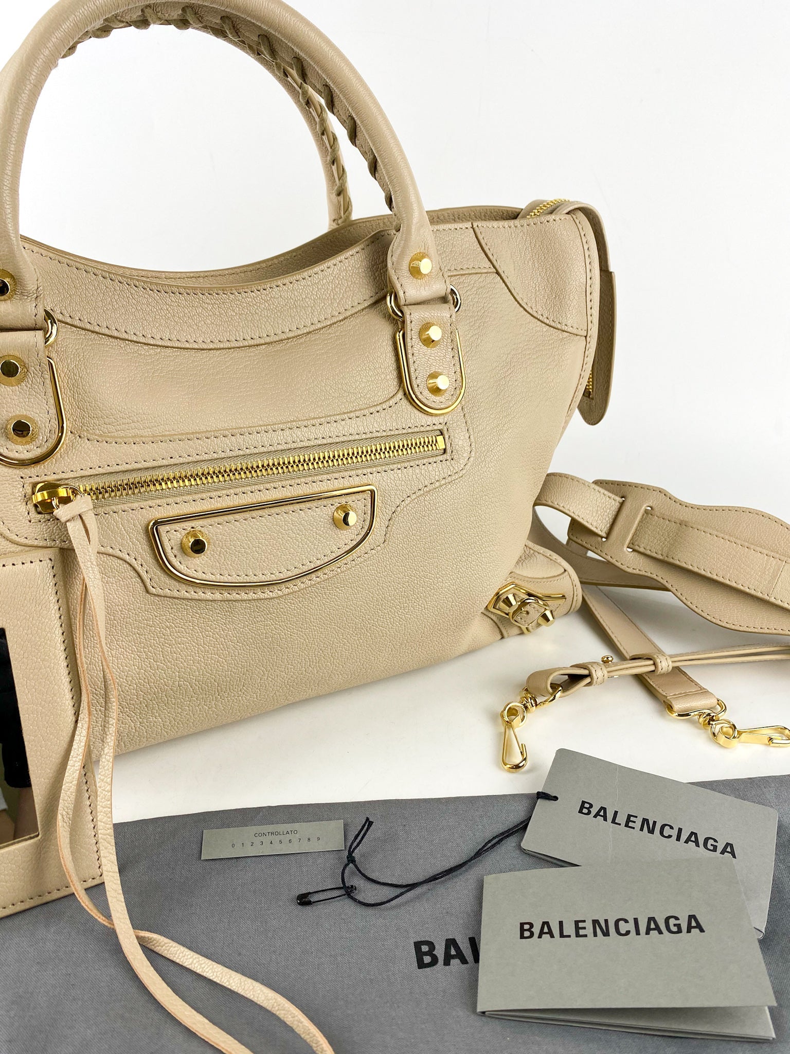 Balenciaga City Metallic Edge Beige in Gold Hardware (Medium)