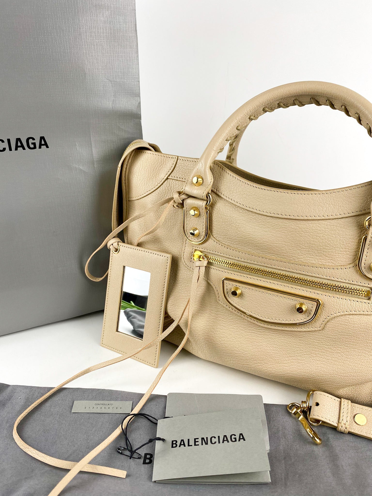 Balenciaga City Metallic Edge Beige in Gold Hardware (Medium)