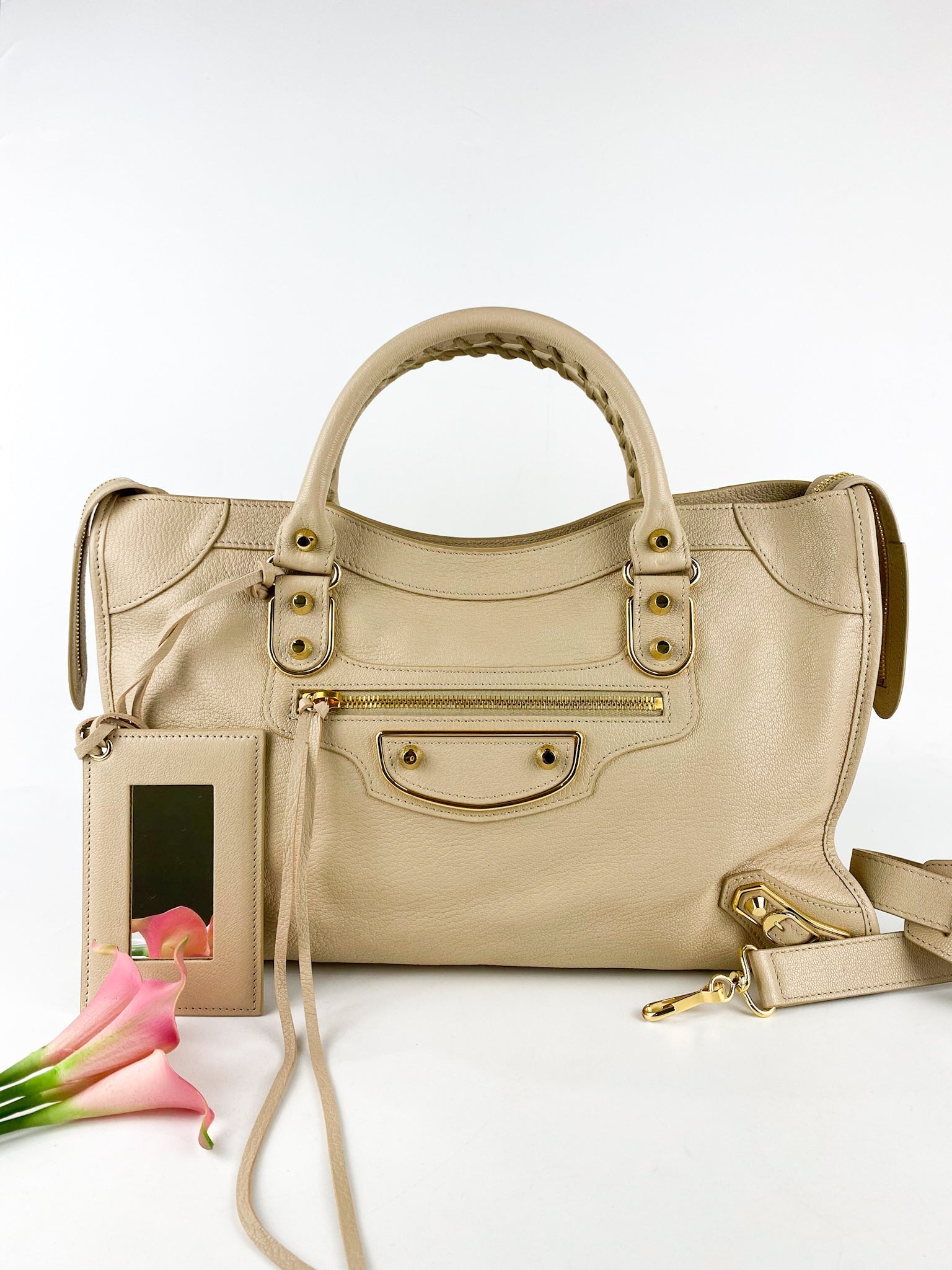 Balenciaga City Metallic Edge Beige in Gold Hardware (Medium)