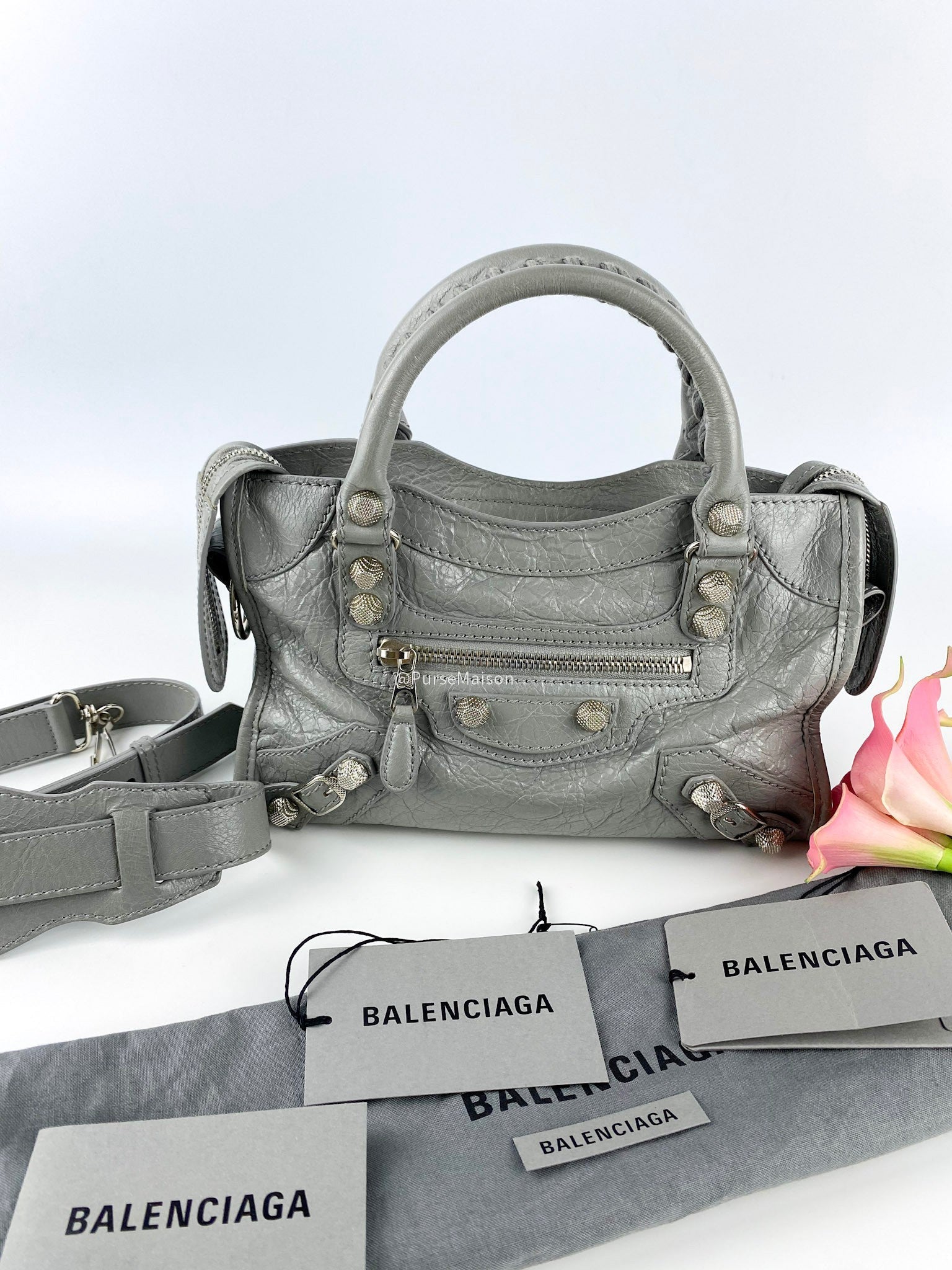 Balenciaga Classic Mini City Giant 12 hardware Lambskin Silver Hardware