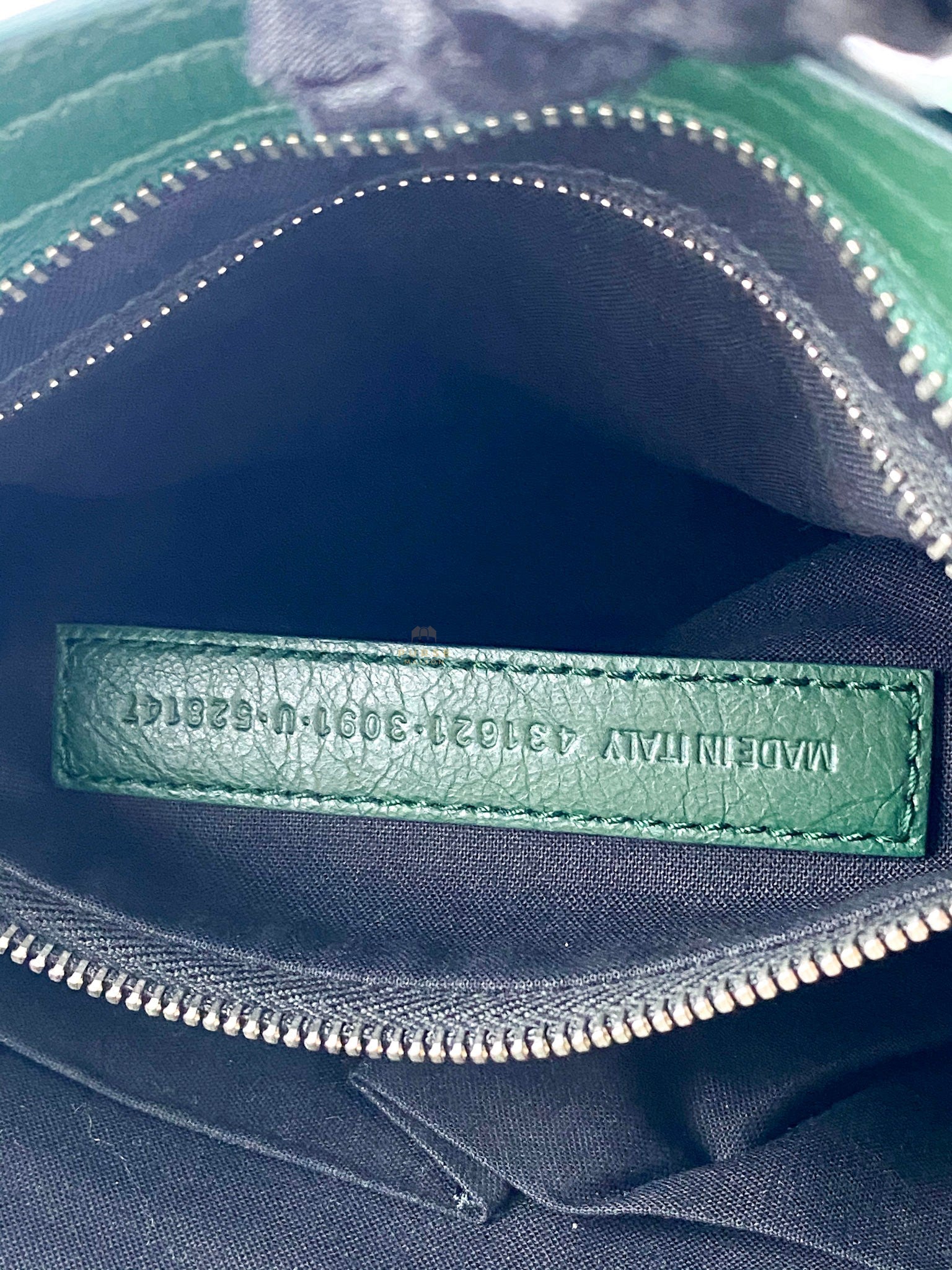 Balenciaga Dark Green Small City Logo Strap Silver Hardware