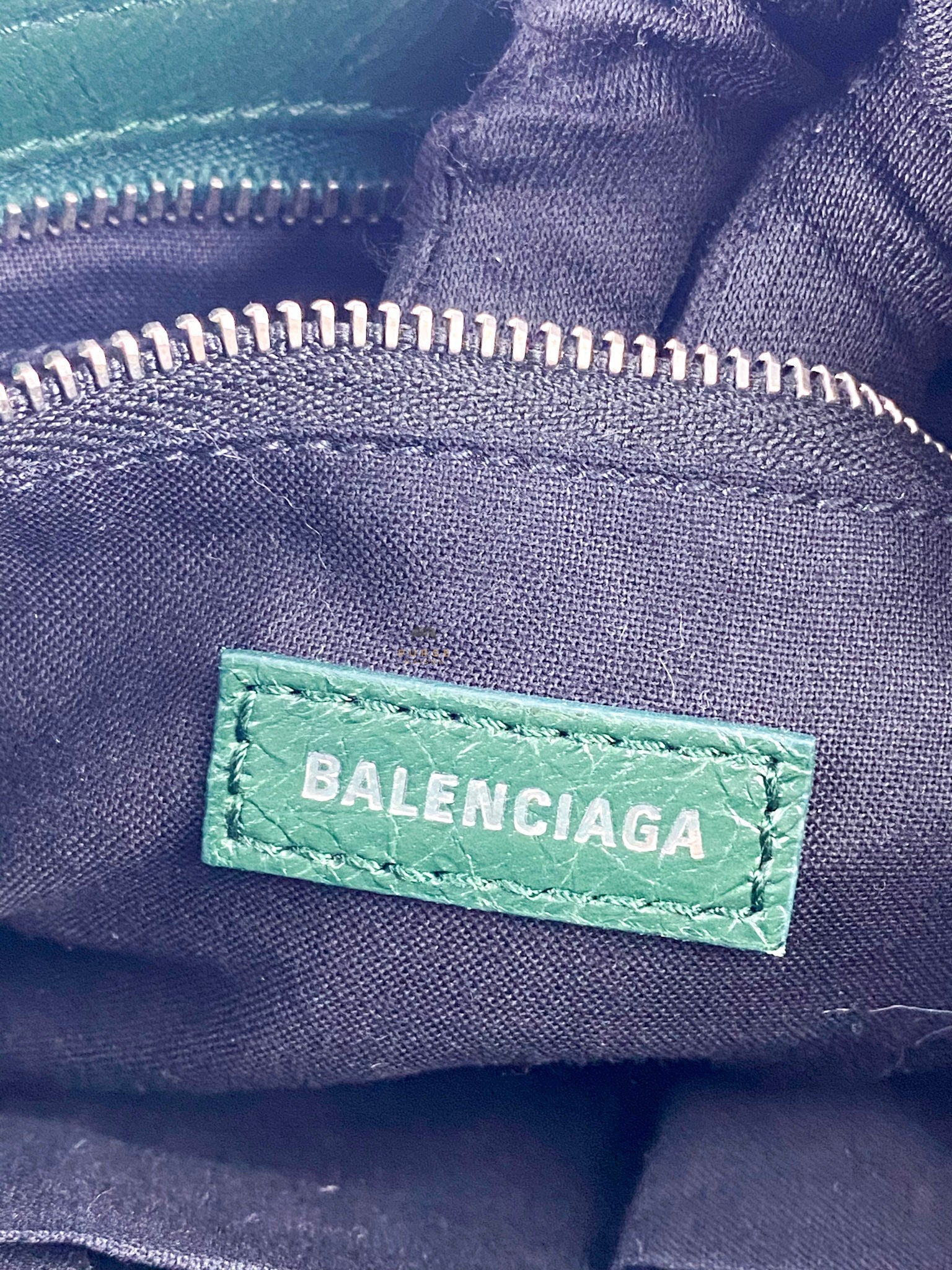 Balenciaga Dark Green Small City Logo Strap Silver Hardware