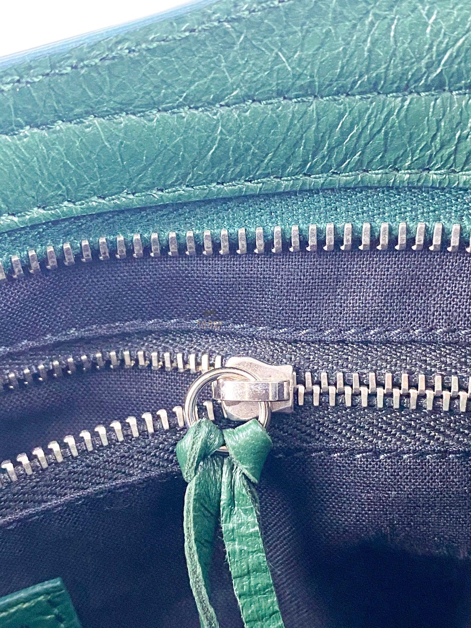 Balenciaga Dark Green Small City Logo Strap Silver Hardware