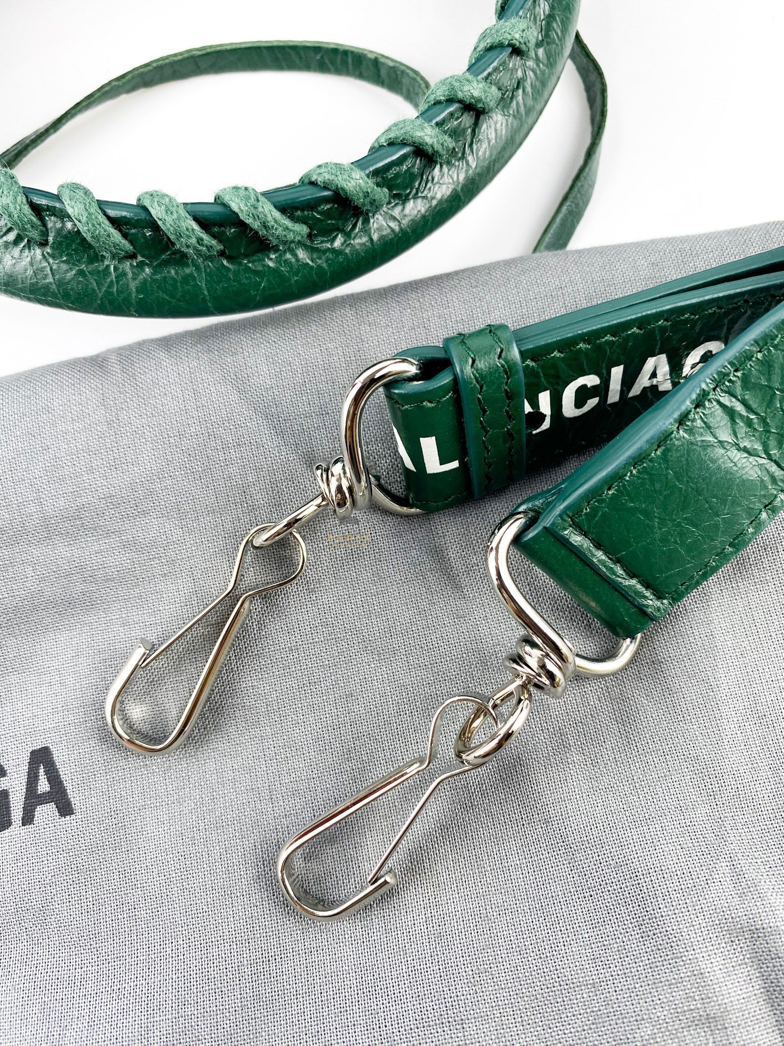 Balenciaga Dark Green Small City Logo Strap Silver Hardware