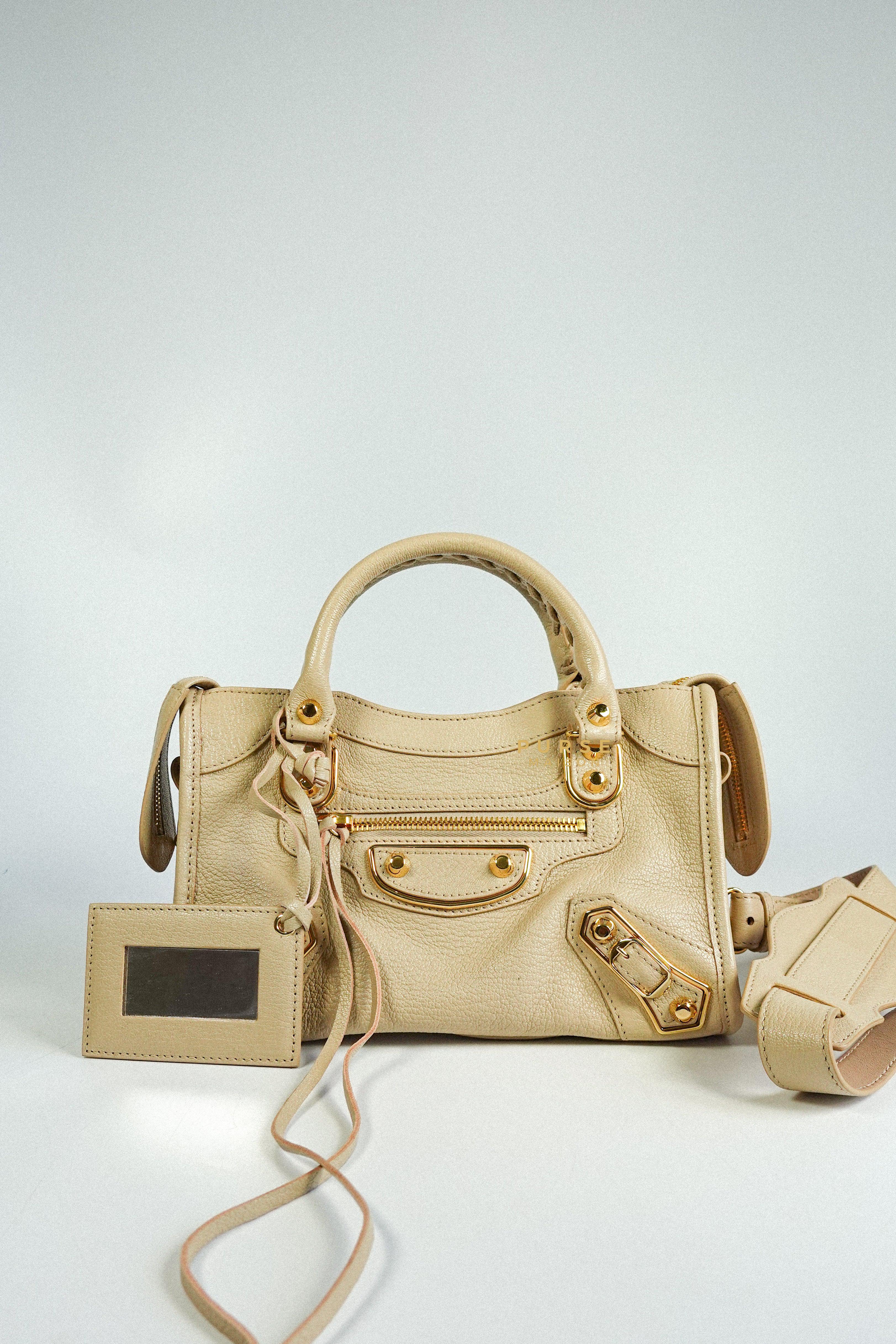 Balenciaga Gold Metallic Edge Mini City Beige Praline