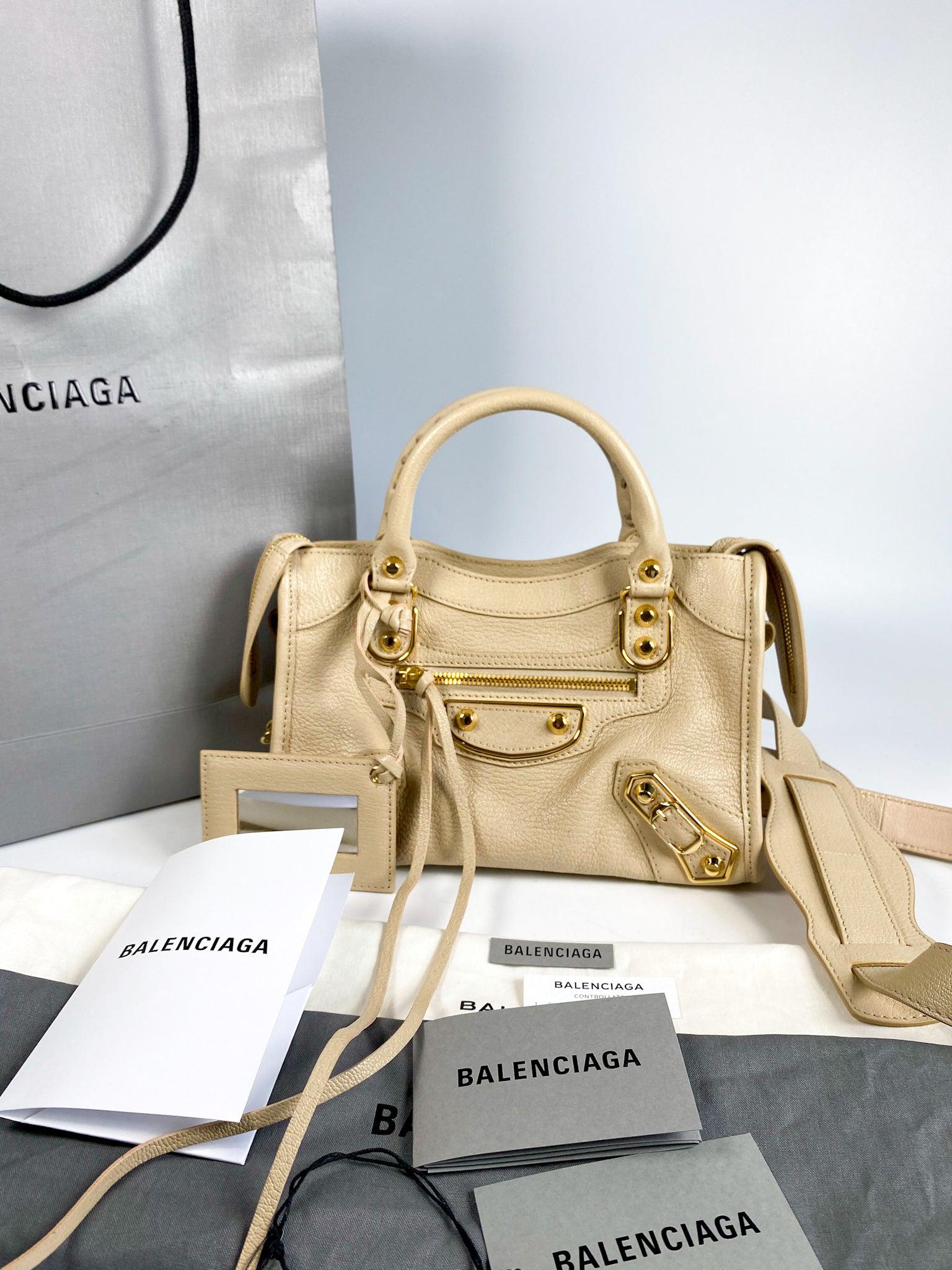 Balenciaga Gold Metallic Edge Mini City Beige Praline