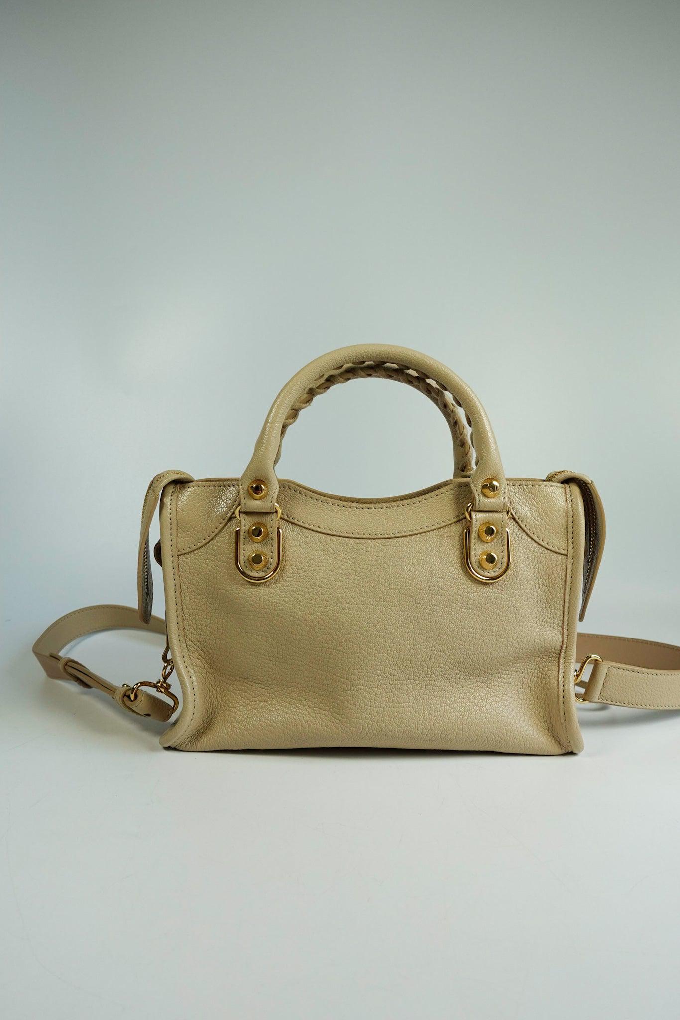 Balenciaga Gold Metallic Edge Mini City Beige Praline