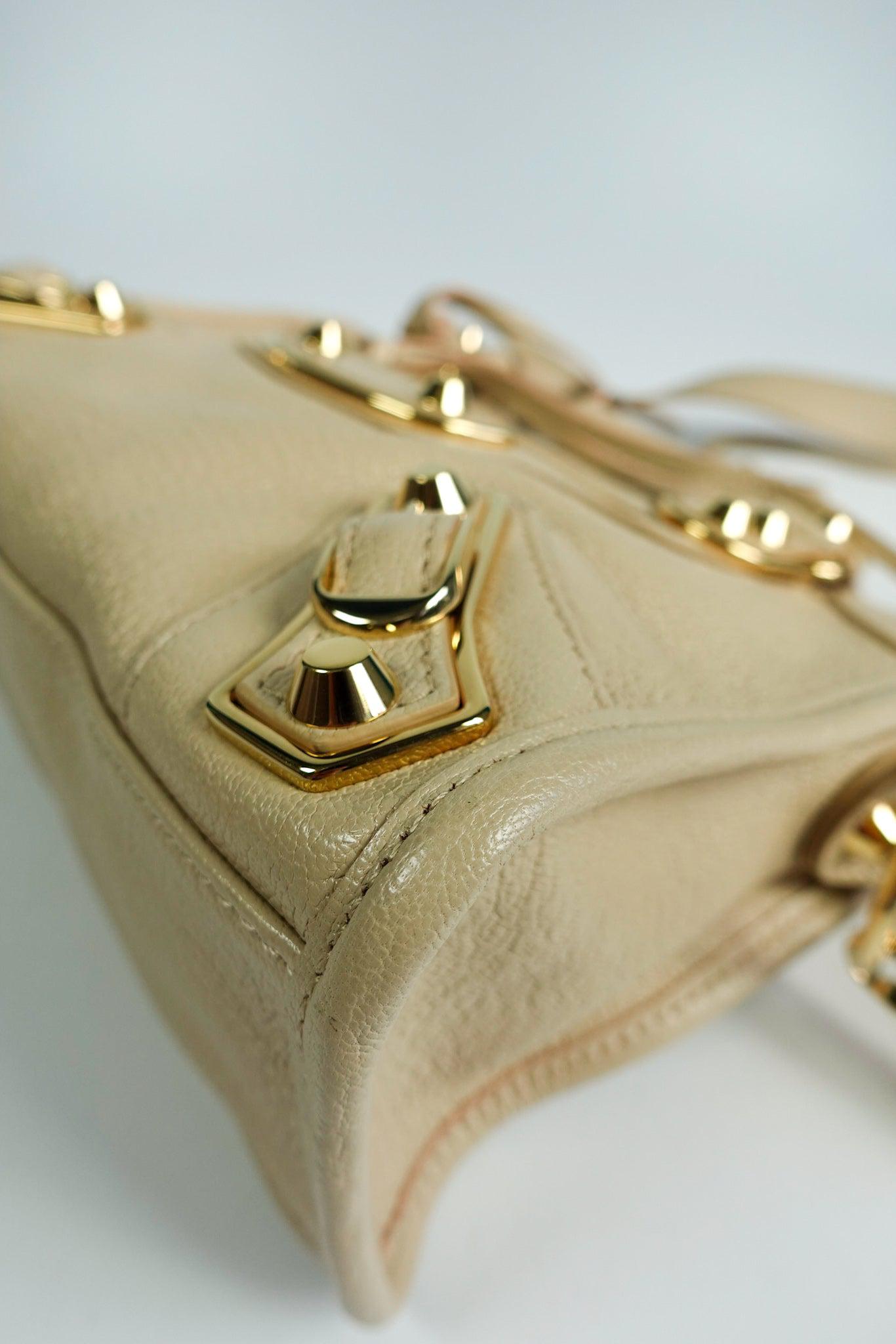 Balenciaga Gold Metallic Edge Mini City Beige Praline