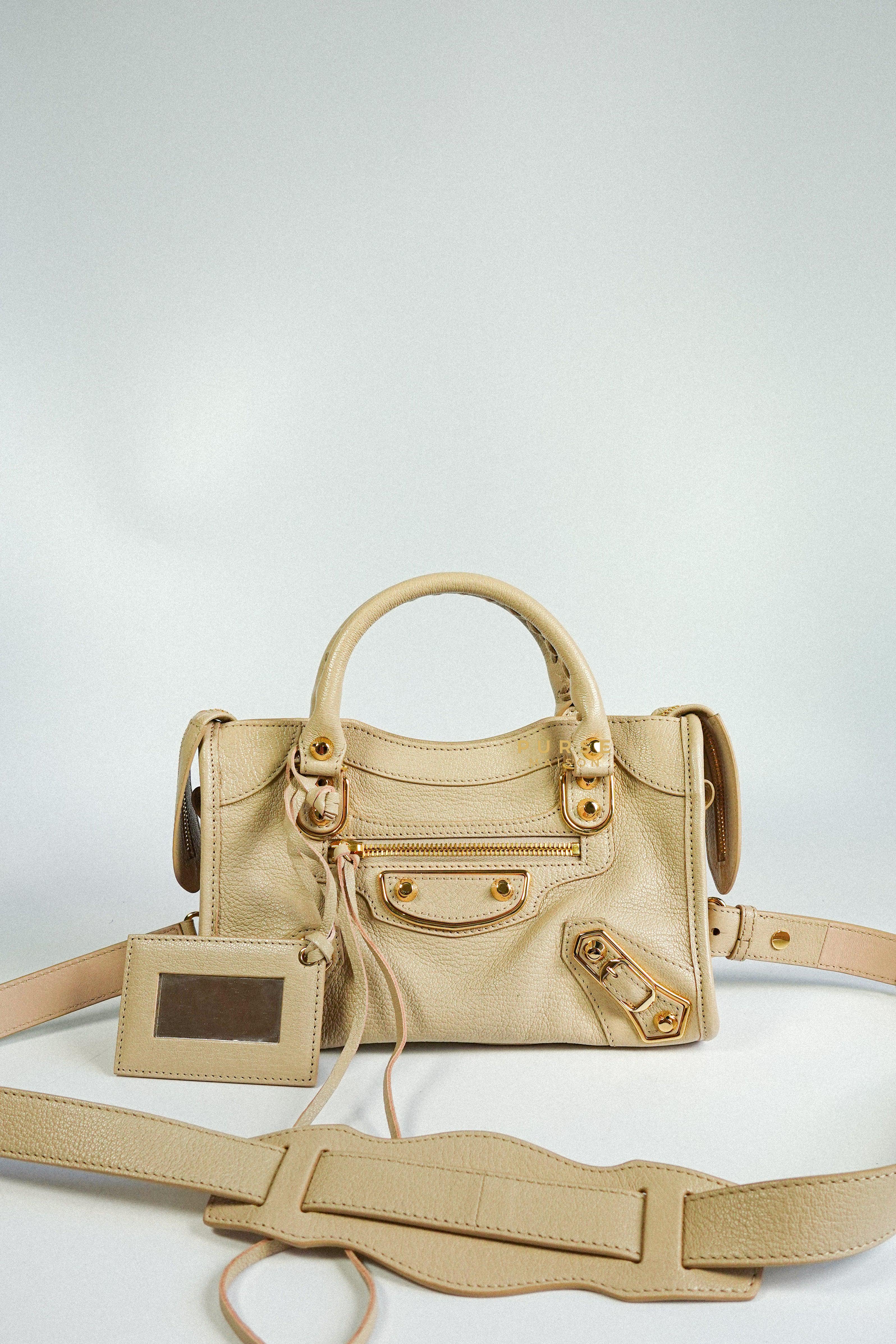 Balenciaga Gold Metallic Edge Mini City Beige Praline