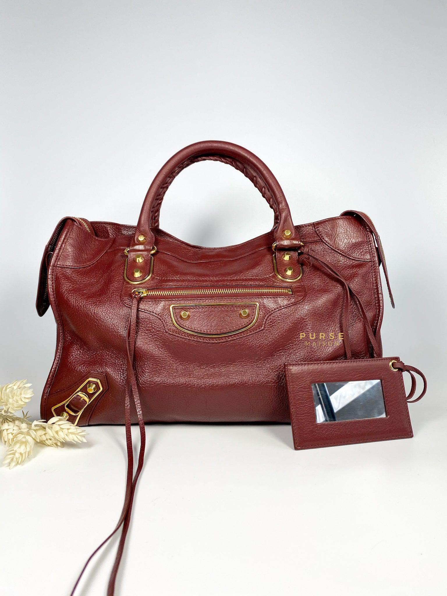 Balenciaga Metallic Edge Medium Gold Hardware (Maroon)