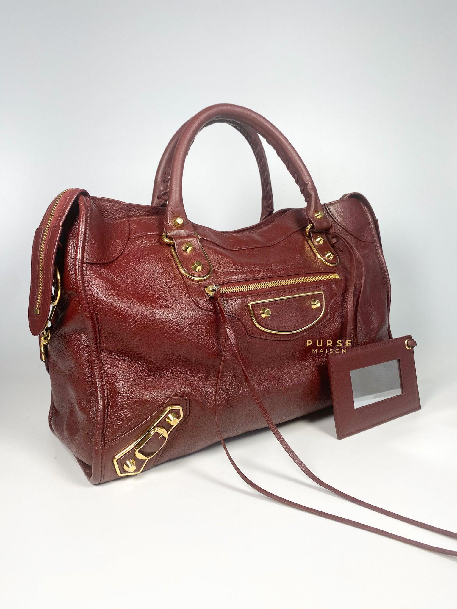 Balenciaga Metallic Edge Medium Gold Hardware (Maroon)