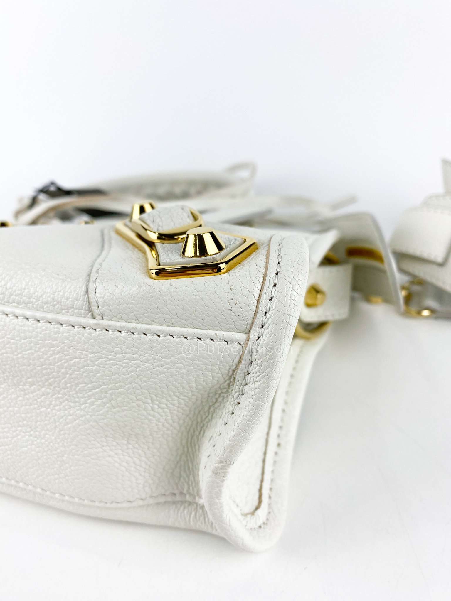 Balenciaga Metallic Edge Mini City White in Gold Hardware