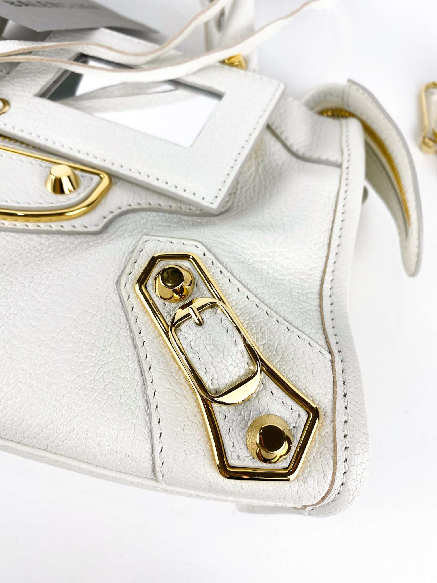 Balenciaga Metallic Edge Mini City White in Gold Hardware