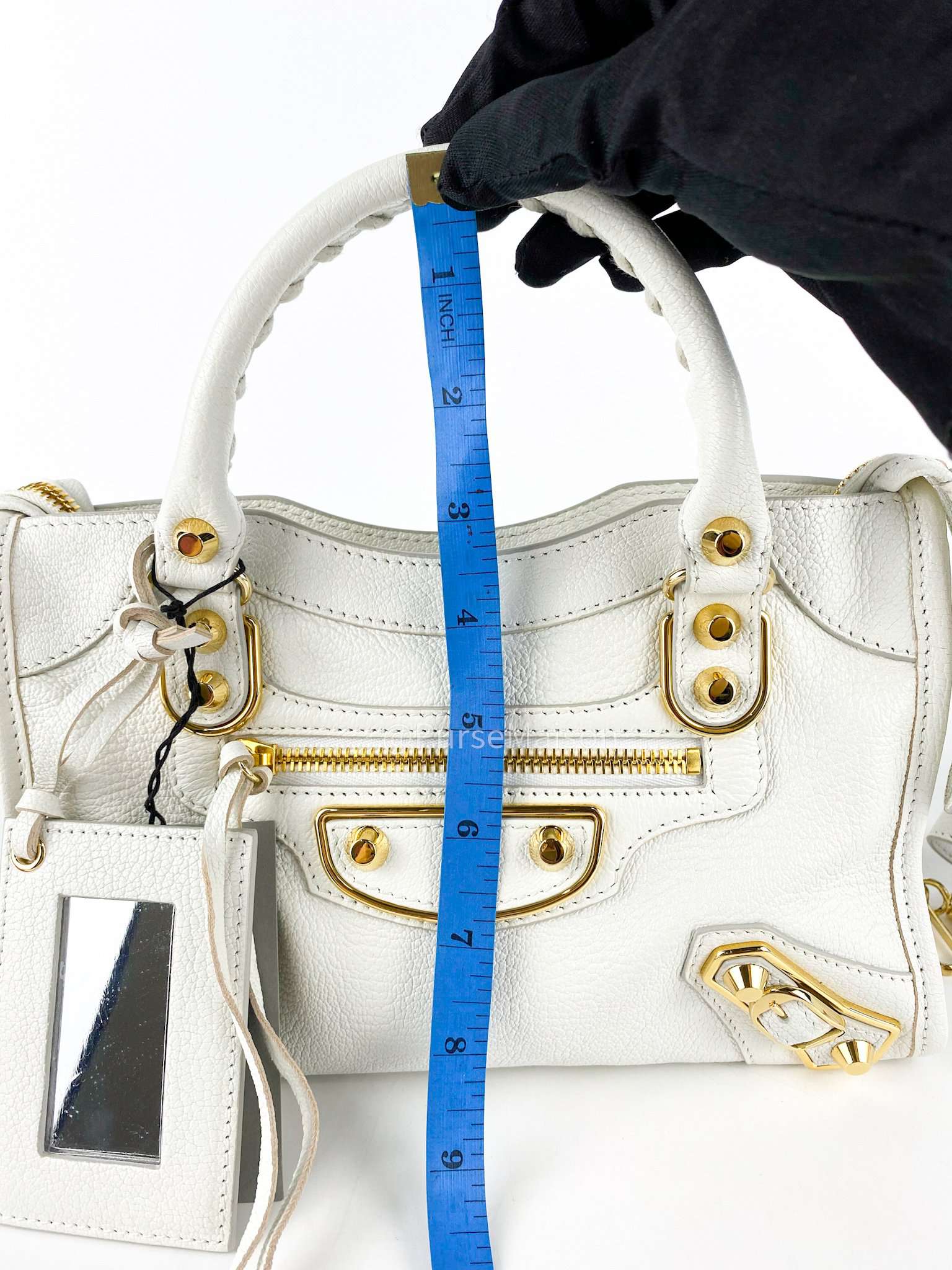 Balenciaga Metallic Edge Mini City White in Gold Hardware