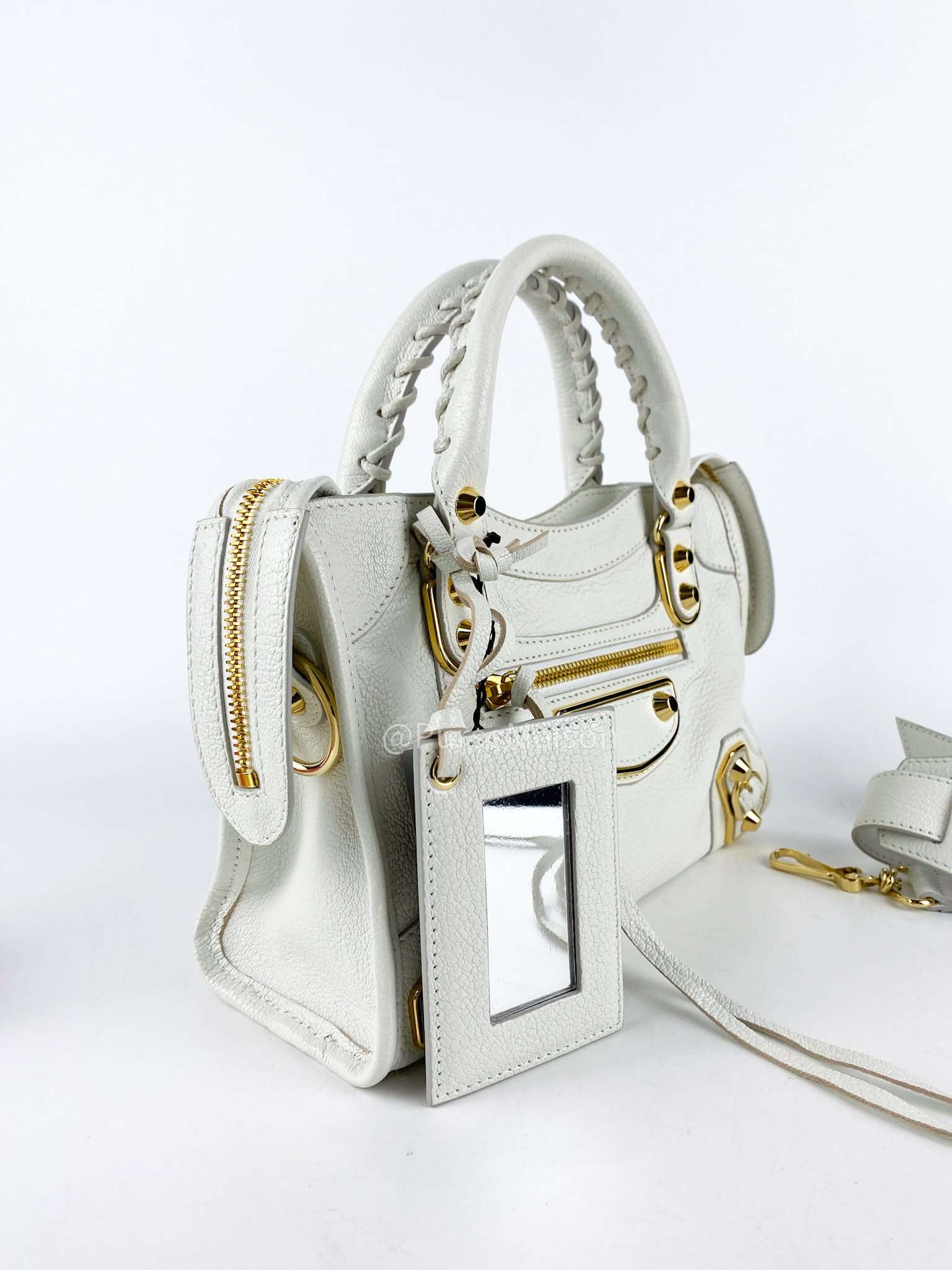 Balenciaga Metallic Edge Mini City White in Gold Hardware