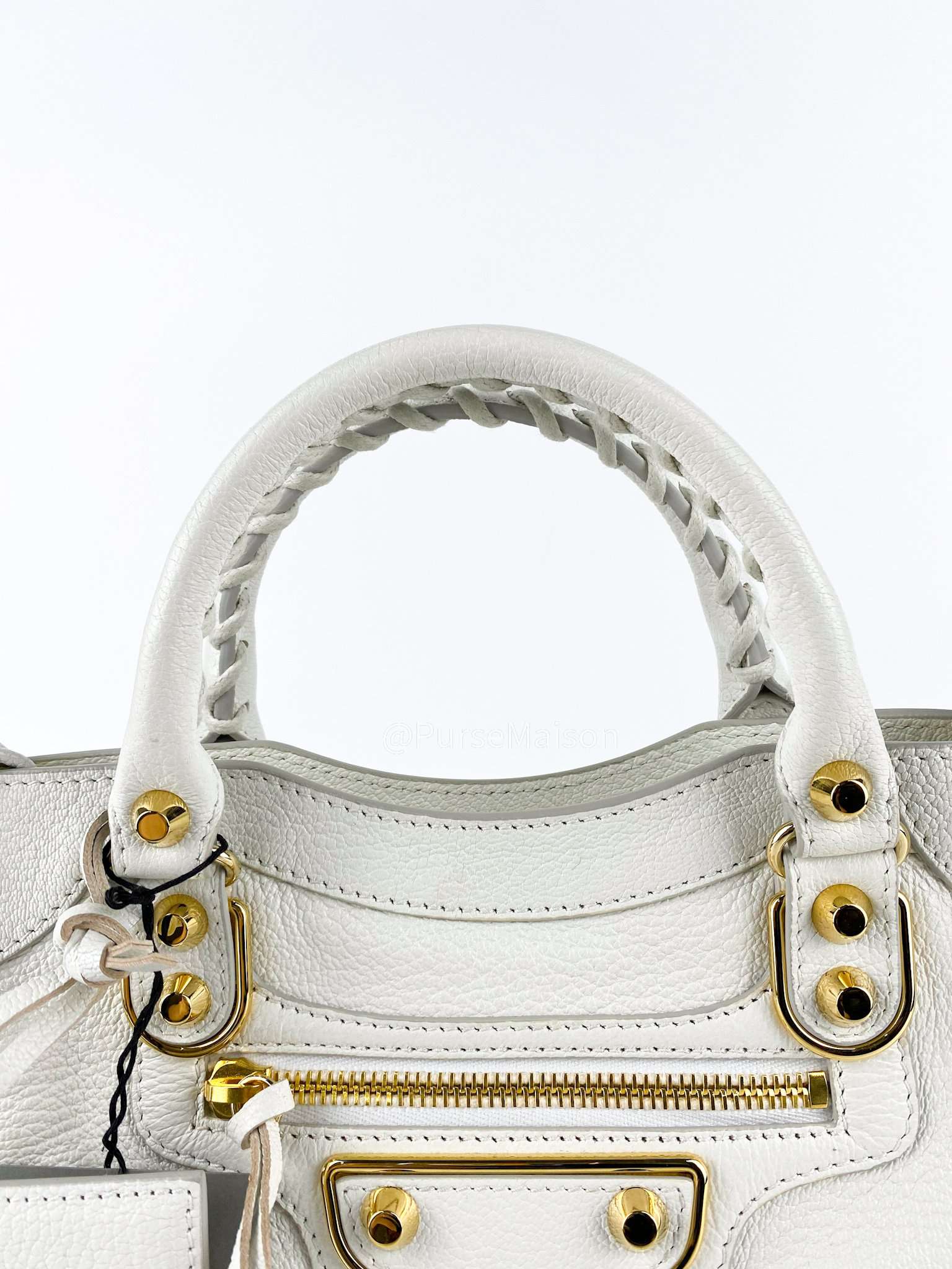 Balenciaga Metallic Edge Mini City White in Gold Hardware