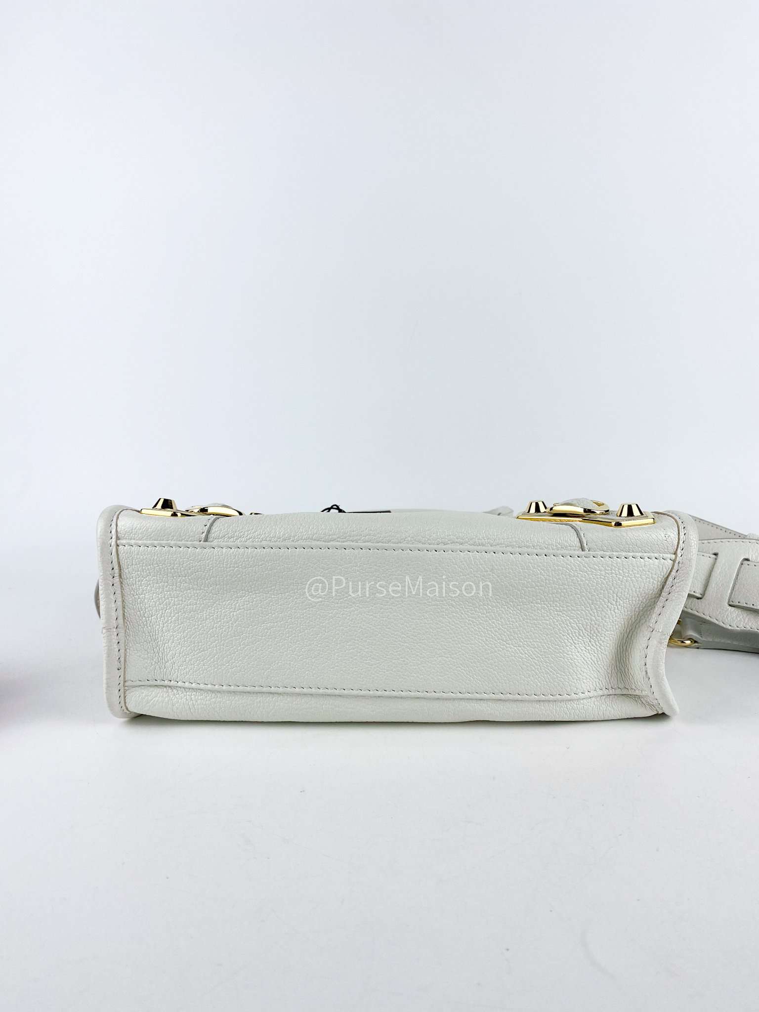 Balenciaga Metallic Edge Mini City White in Gold Hardware