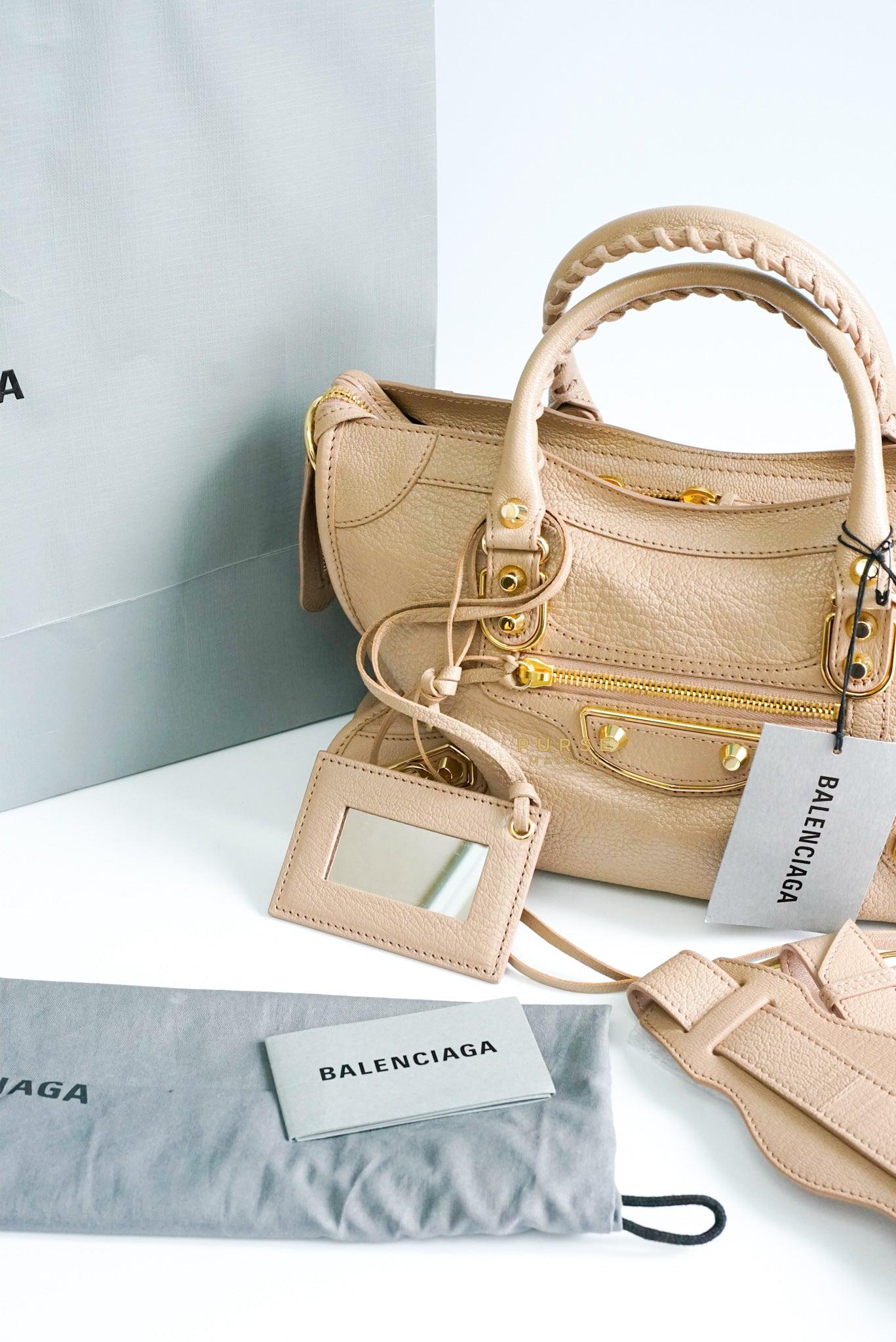 Balenciaga Metallic Edge Sahara Beige Small in Gold Hardware