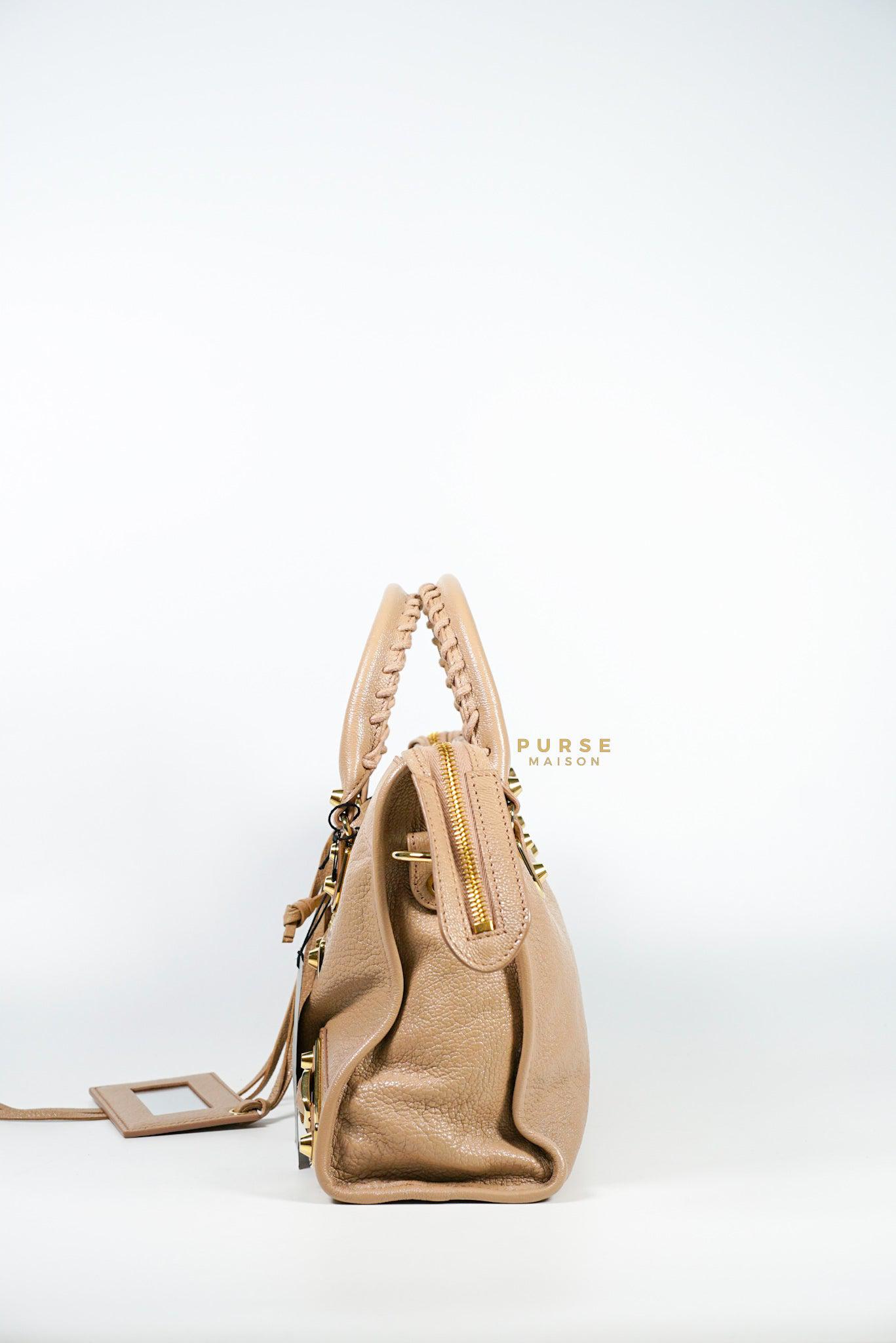 Balenciaga Metallic Edge Sahara Beige Small in Gold Hardware