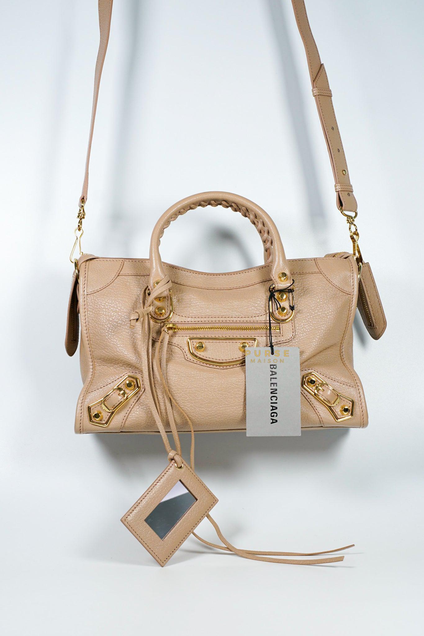 Balenciaga Metallic Edge Sahara Beige Small in Gold Hardware