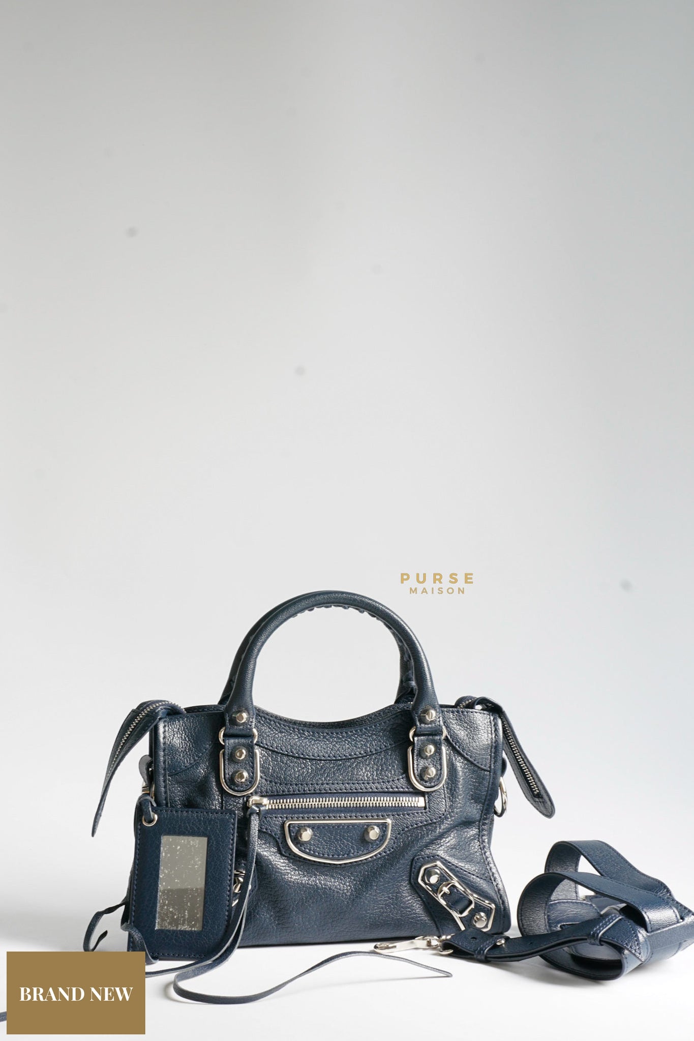 Balenciaga Mini City Metallic Edge Navy Blue in Silver Hardware