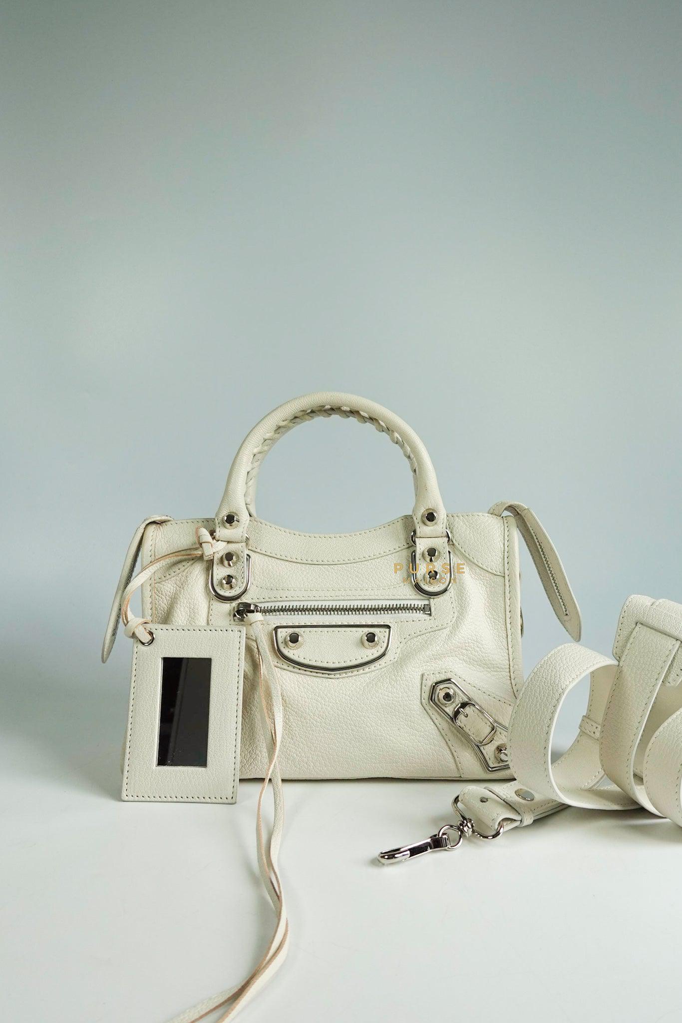 Balenciaga Mini City Metallic Edge White in Silver Hardware