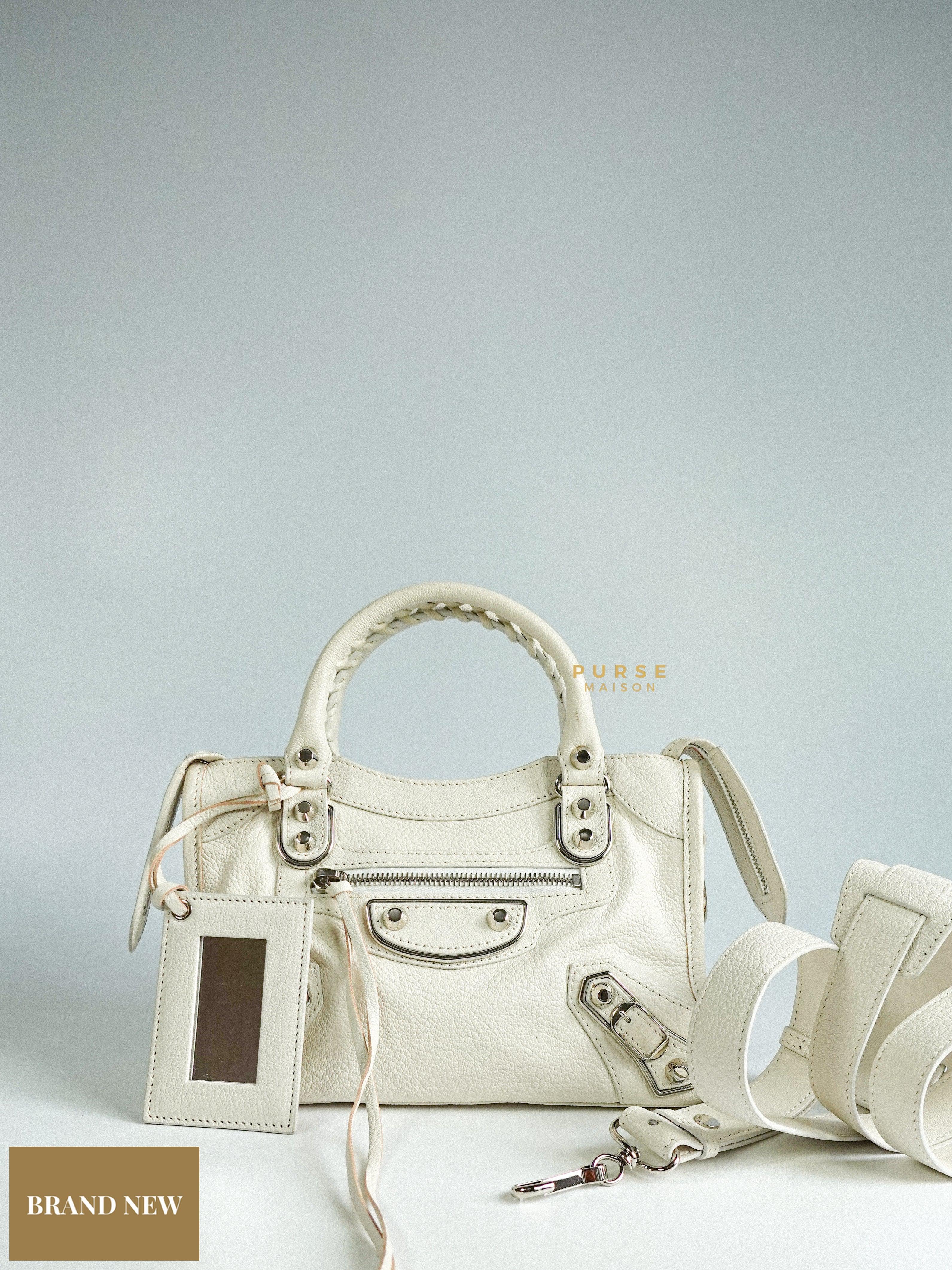 Balenciaga Mini City Metallic Edge White in Silver Hardware