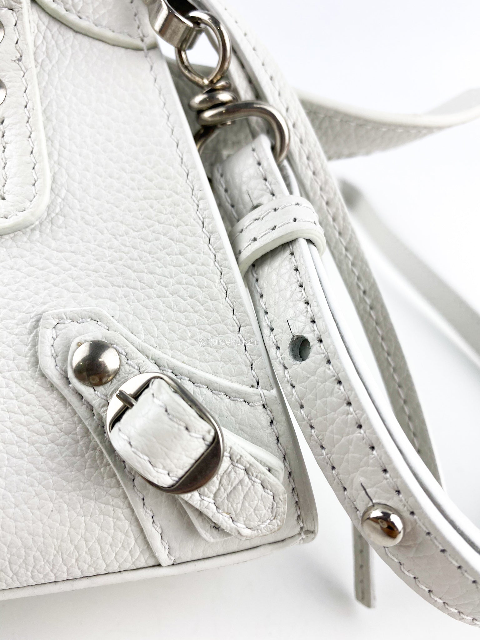 Balenciaga Nano Neo White Silver Hardware Goatskin