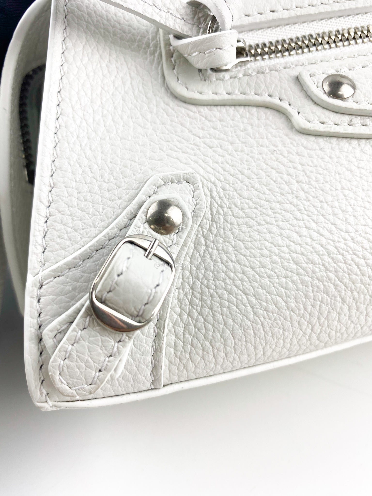 Balenciaga Nano Neo White Silver Hardware Goatskin