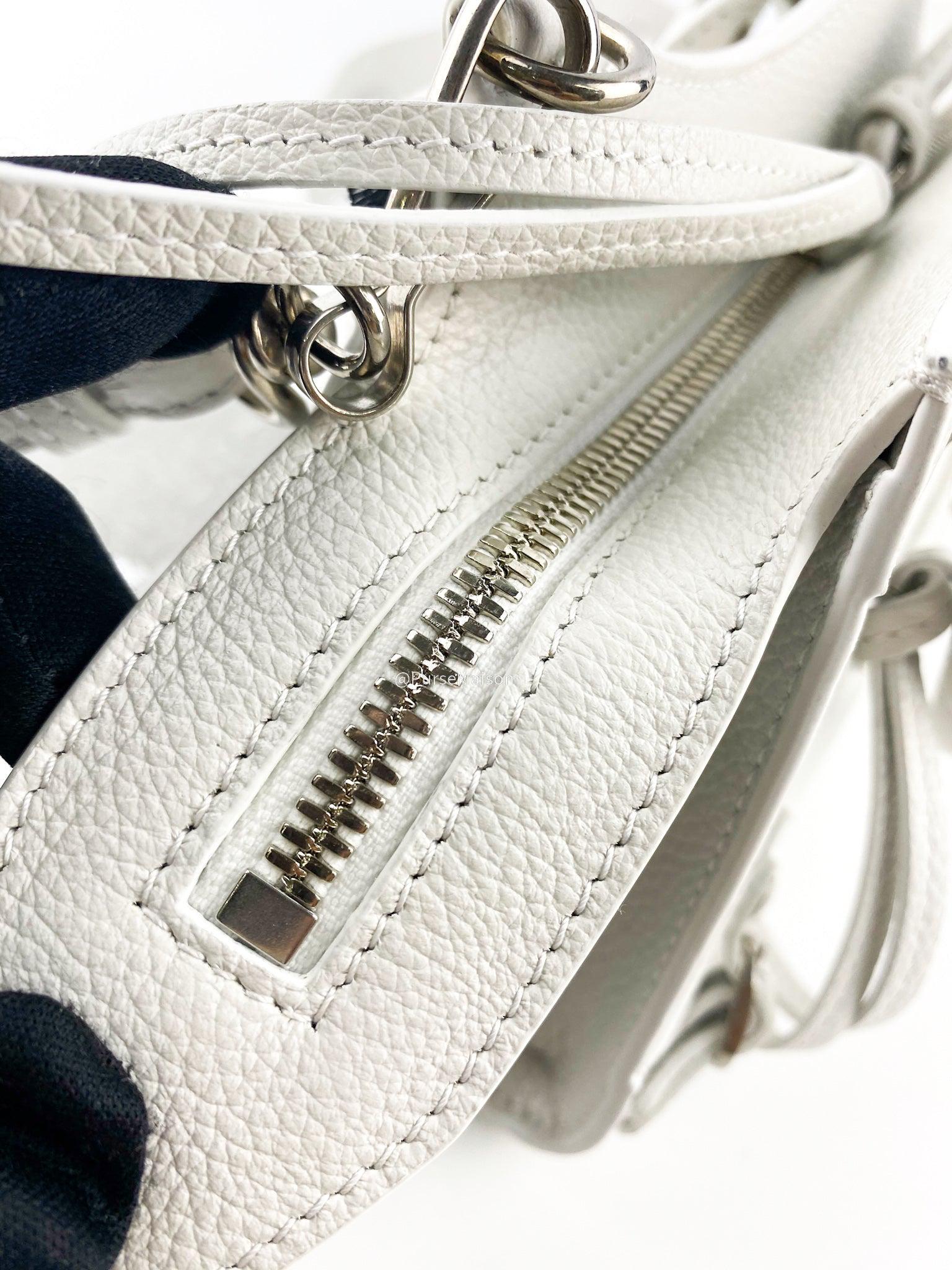 Balenciaga Nano Neo White Silver Hardware Goatskin