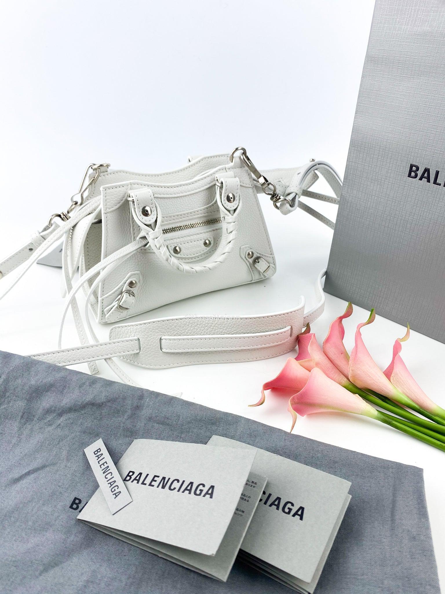 Balenciaga Nano Neo White Silver Hardware Goatskin