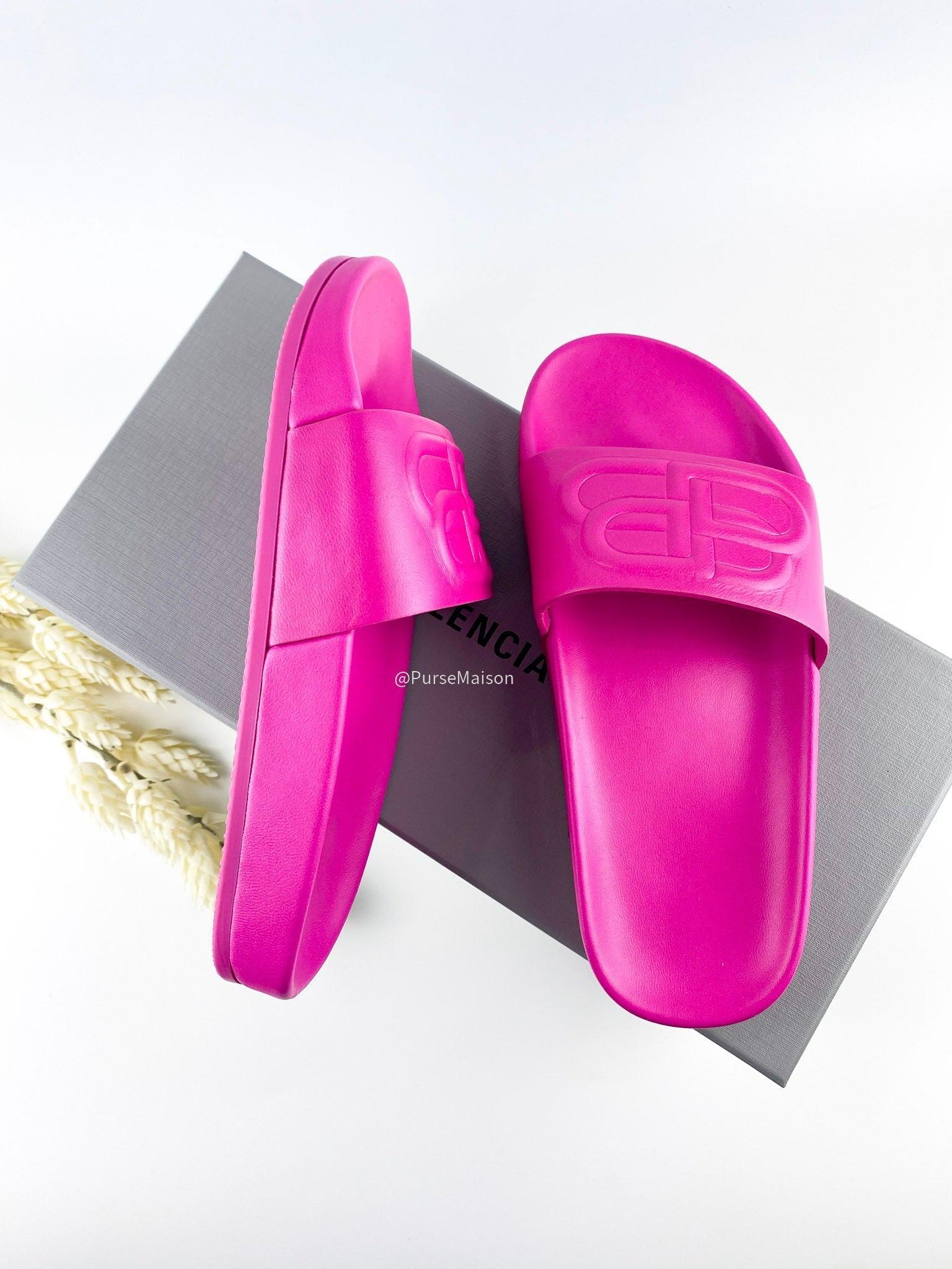 Balenciaga Piscine Slide soft sheepskin/Lasered BB in Fuchsia (Size 36 EUR)