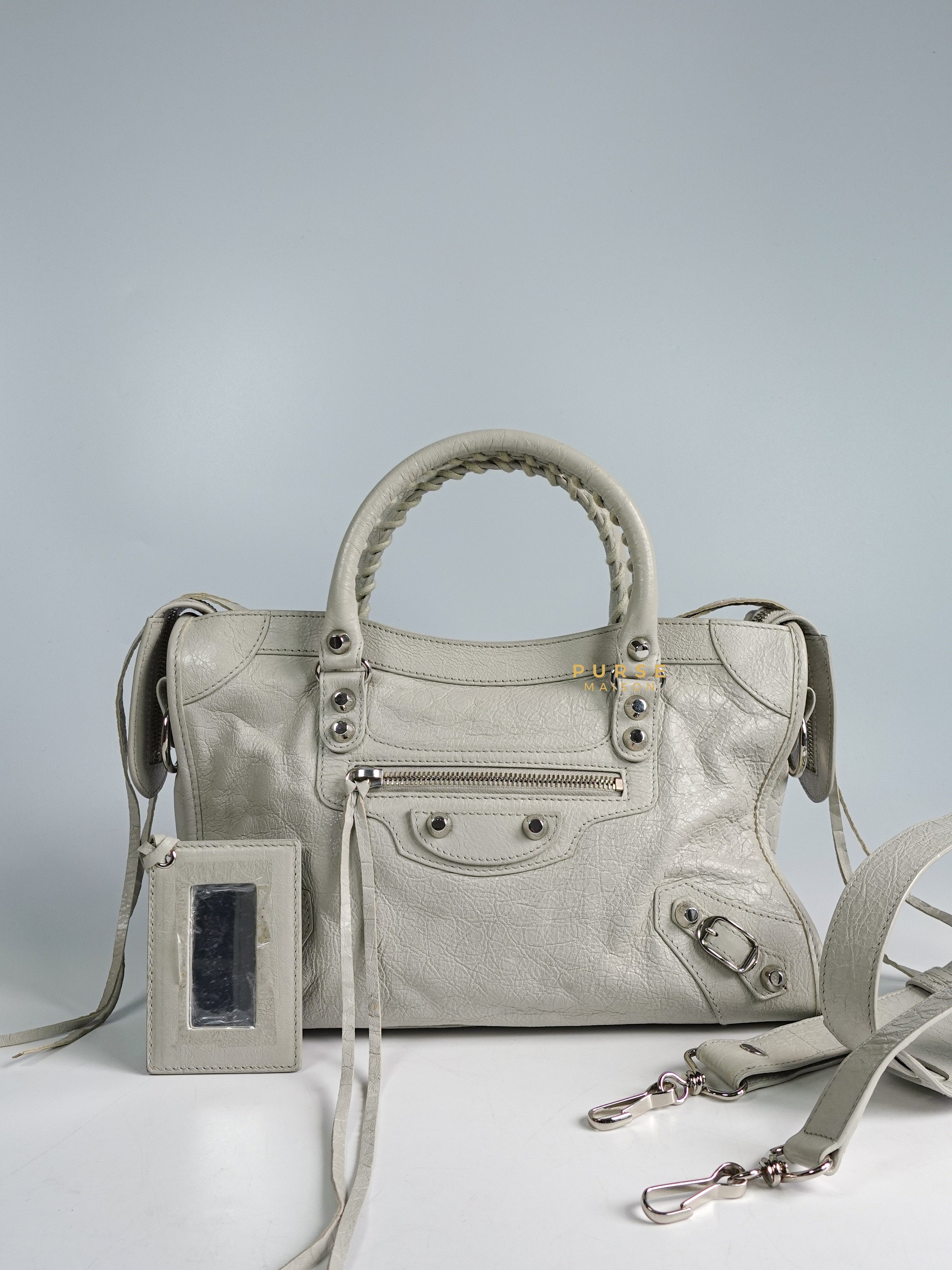 Balenciaga Small City Metallic Edge Light Gray in Silver Hardware