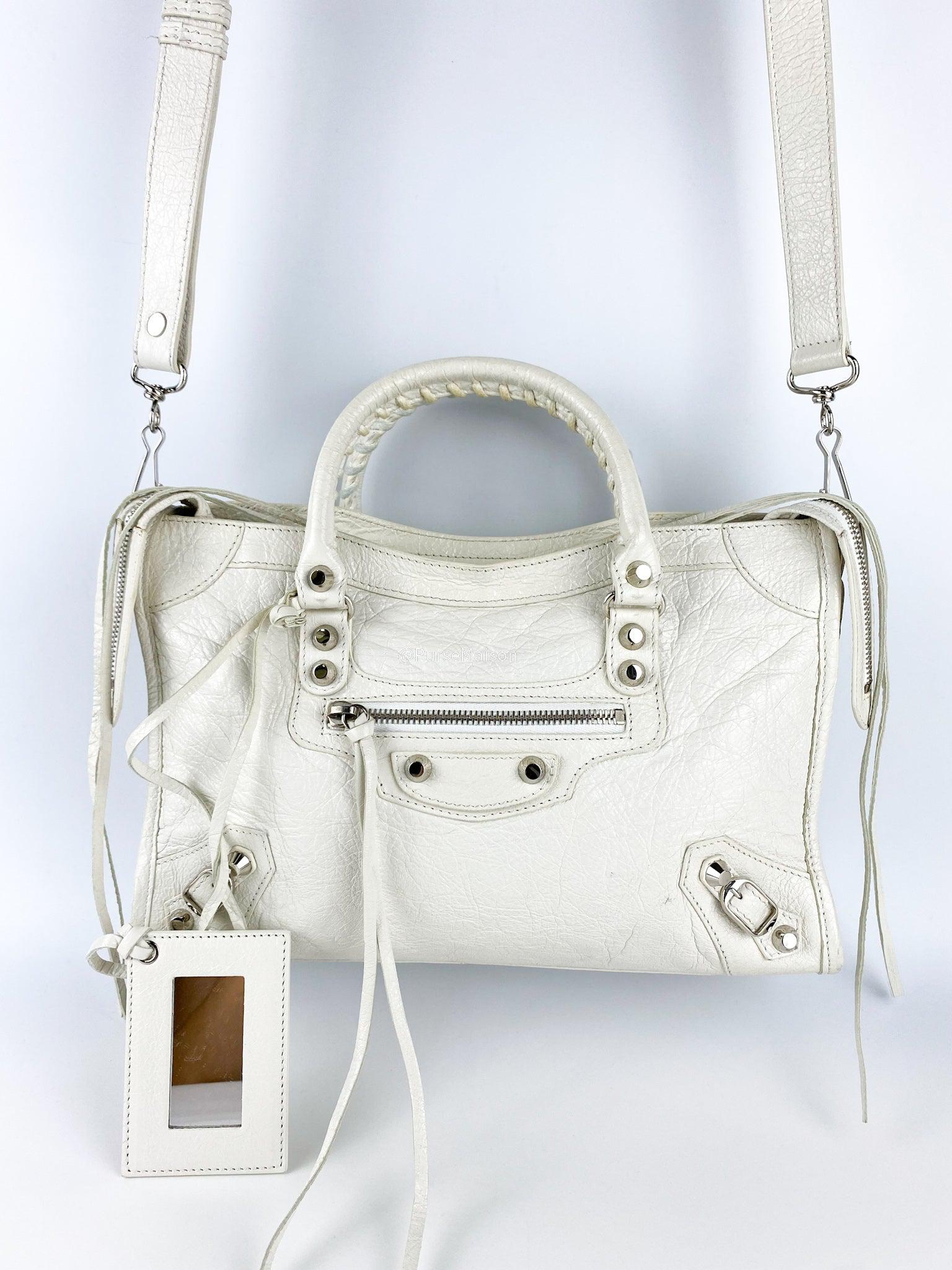 Balenciaga White Classic City Small in Silver Hardware