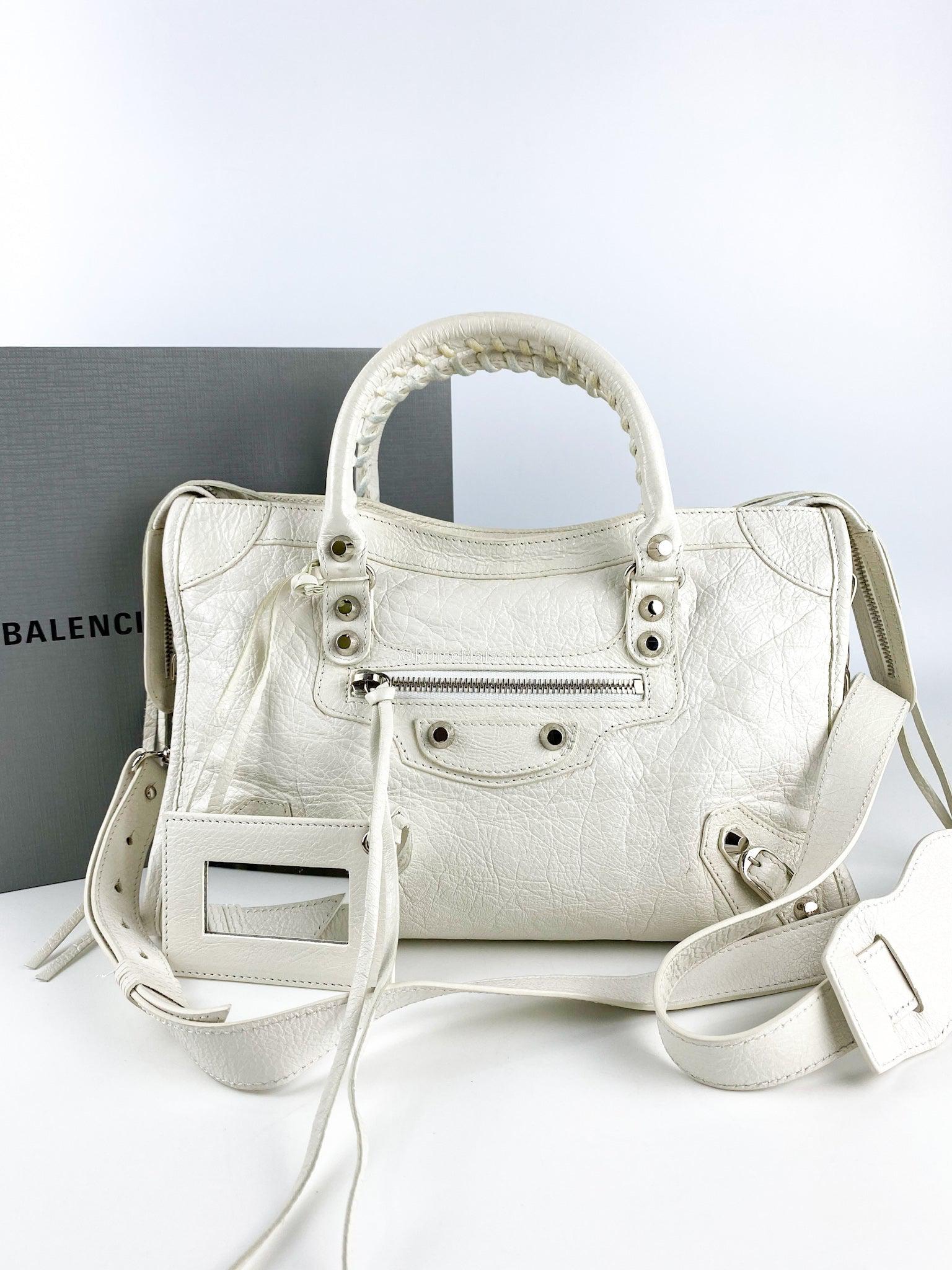 Balenciaga White Classic City Small in Silver Hardware