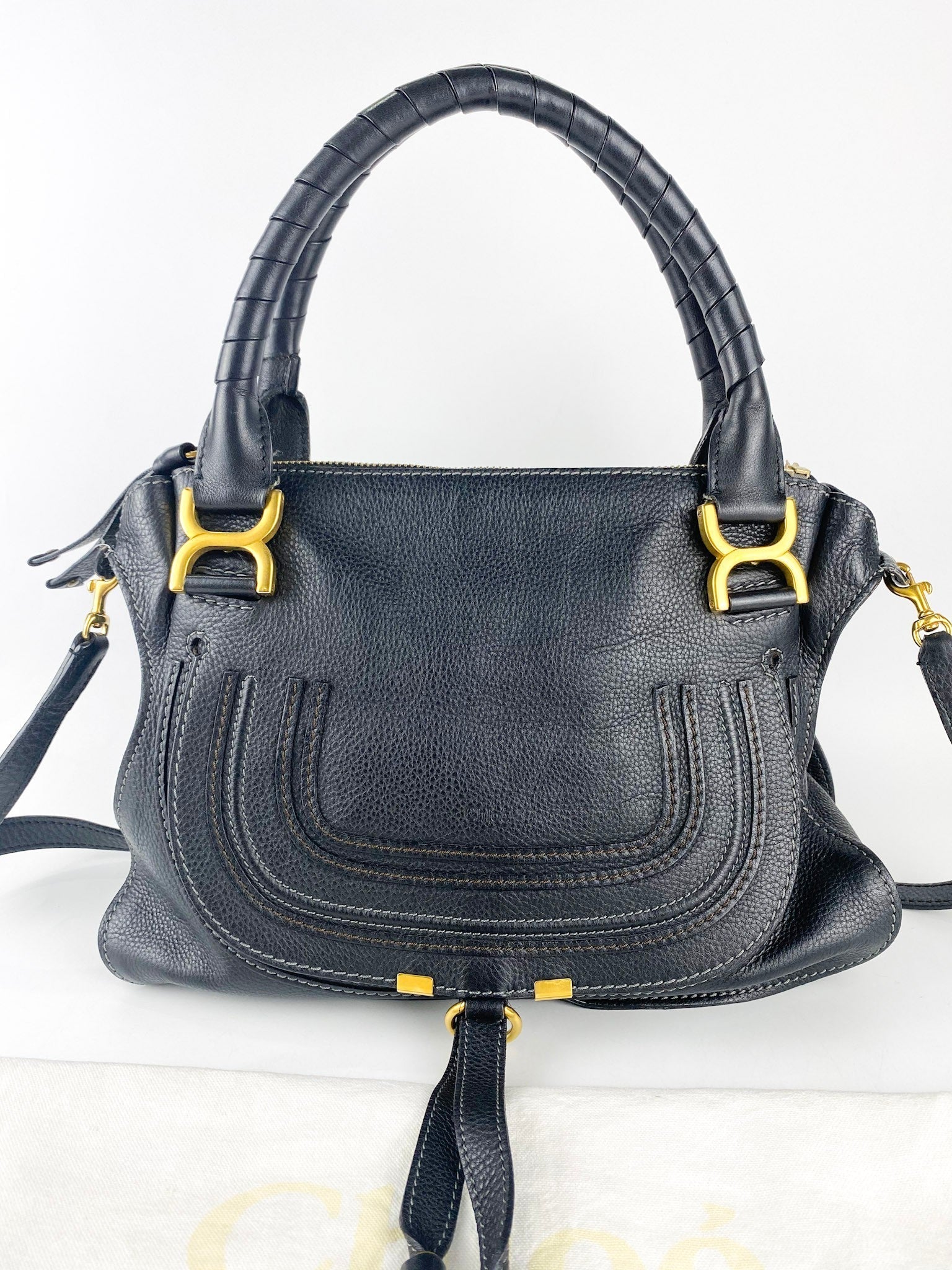 Chloe Marcie Medium Pebbled Calfskin Leather Black Hobo Bag