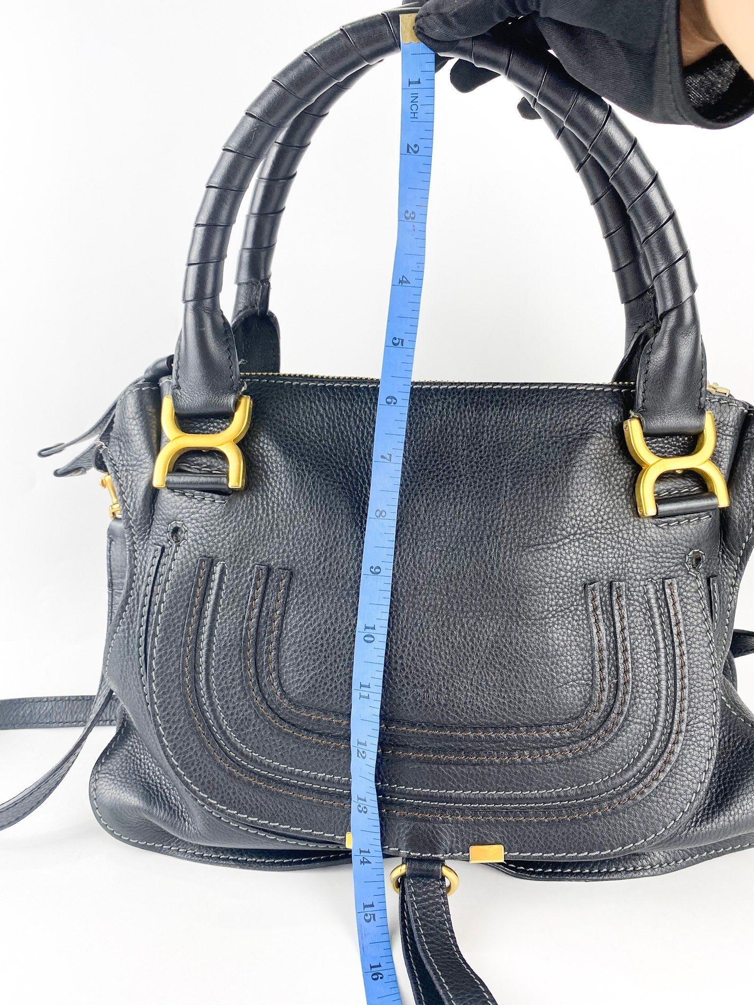 Chloe Marcie Medium Pebbled Calfskin Leather Black Hobo Bag