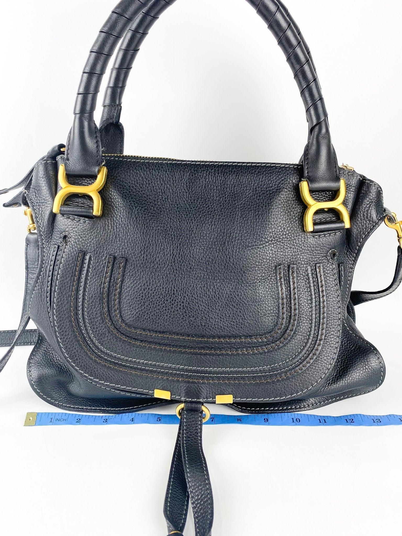 Chloe Marcie Medium Pebbled Calfskin Leather Black Hobo Bag