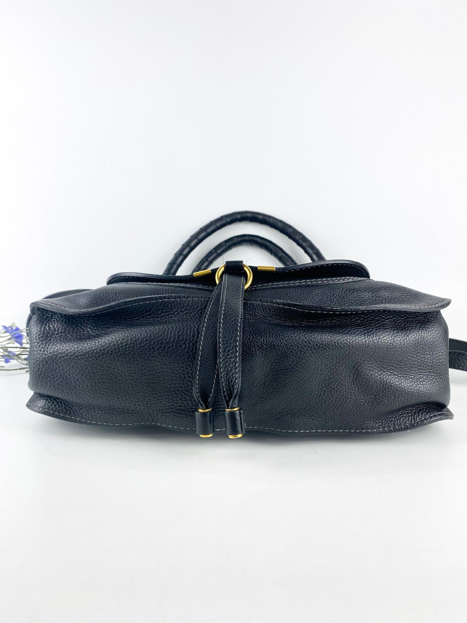 Chloe Marcie Medium Pebbled Calfskin Leather Black Hobo Bag